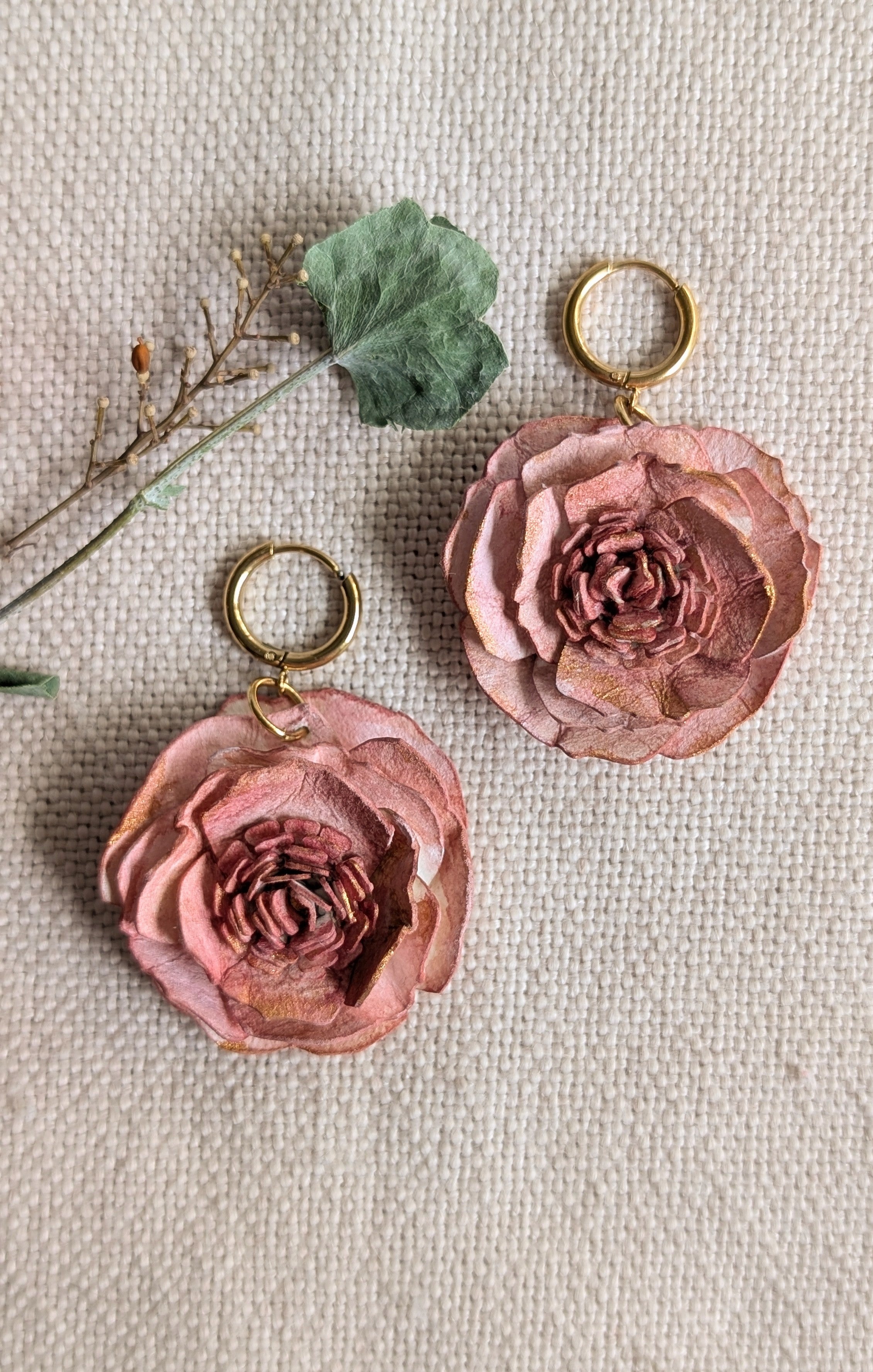 Rose Statement Earrings | Handmade Paper Floral Earrings | Huggie Hoop Earrings