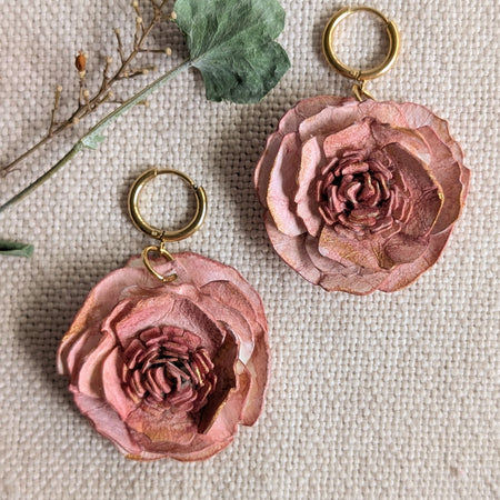 Rose Statement Earrings | Handmade Paper Floral Earrings | Huggie Hoop Earrings