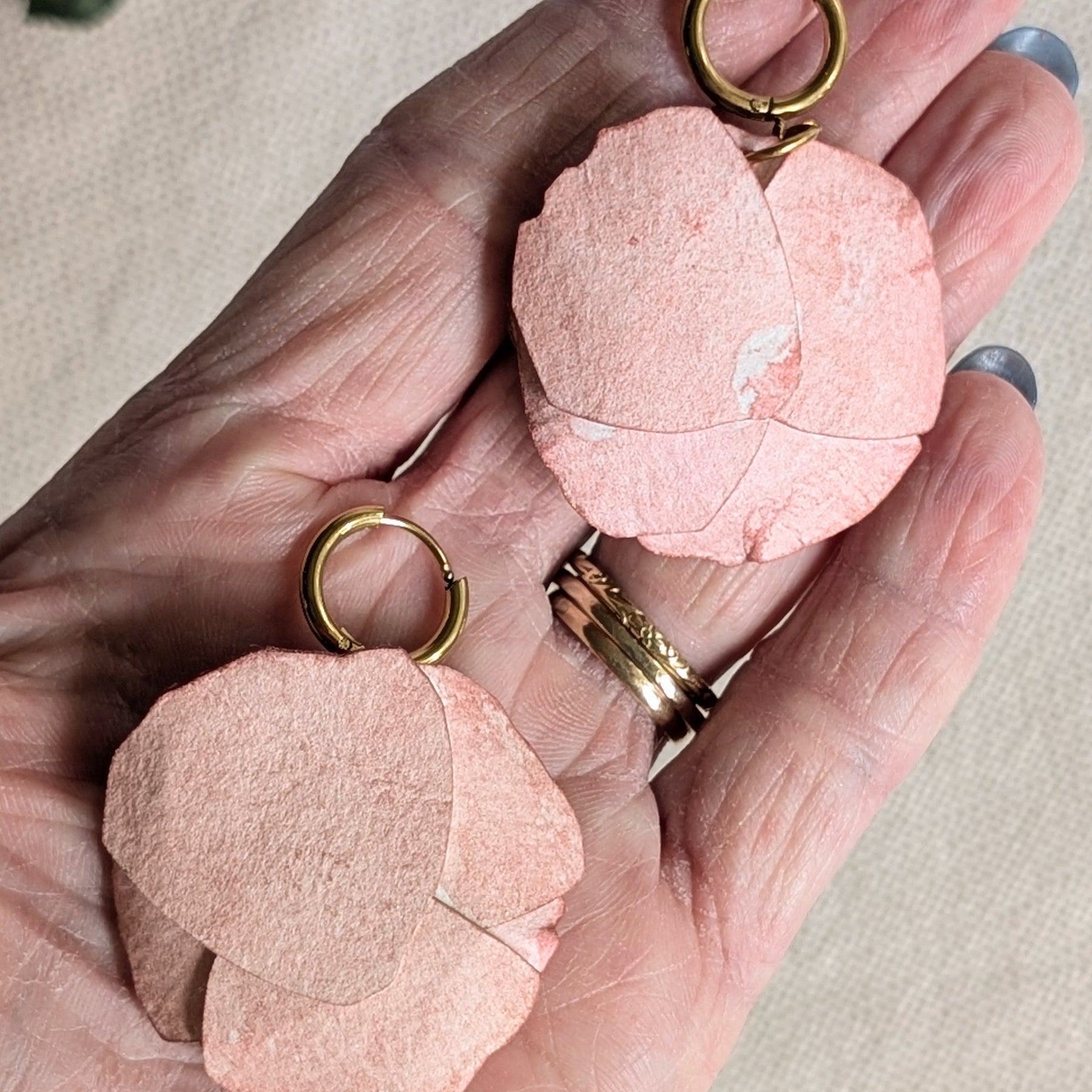 Rose Statement Earrings | Handmade Paper Floral Earrings | Huggie Hoop Earrings