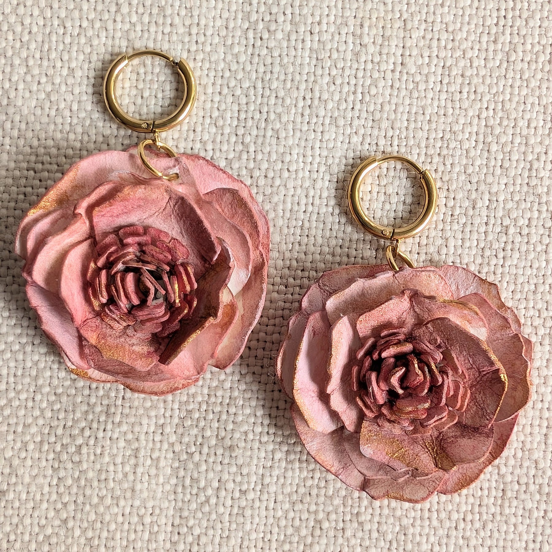 Rose Statement Earrings | Handmade Paper Floral Earrings | Huggie Hoop Earrings