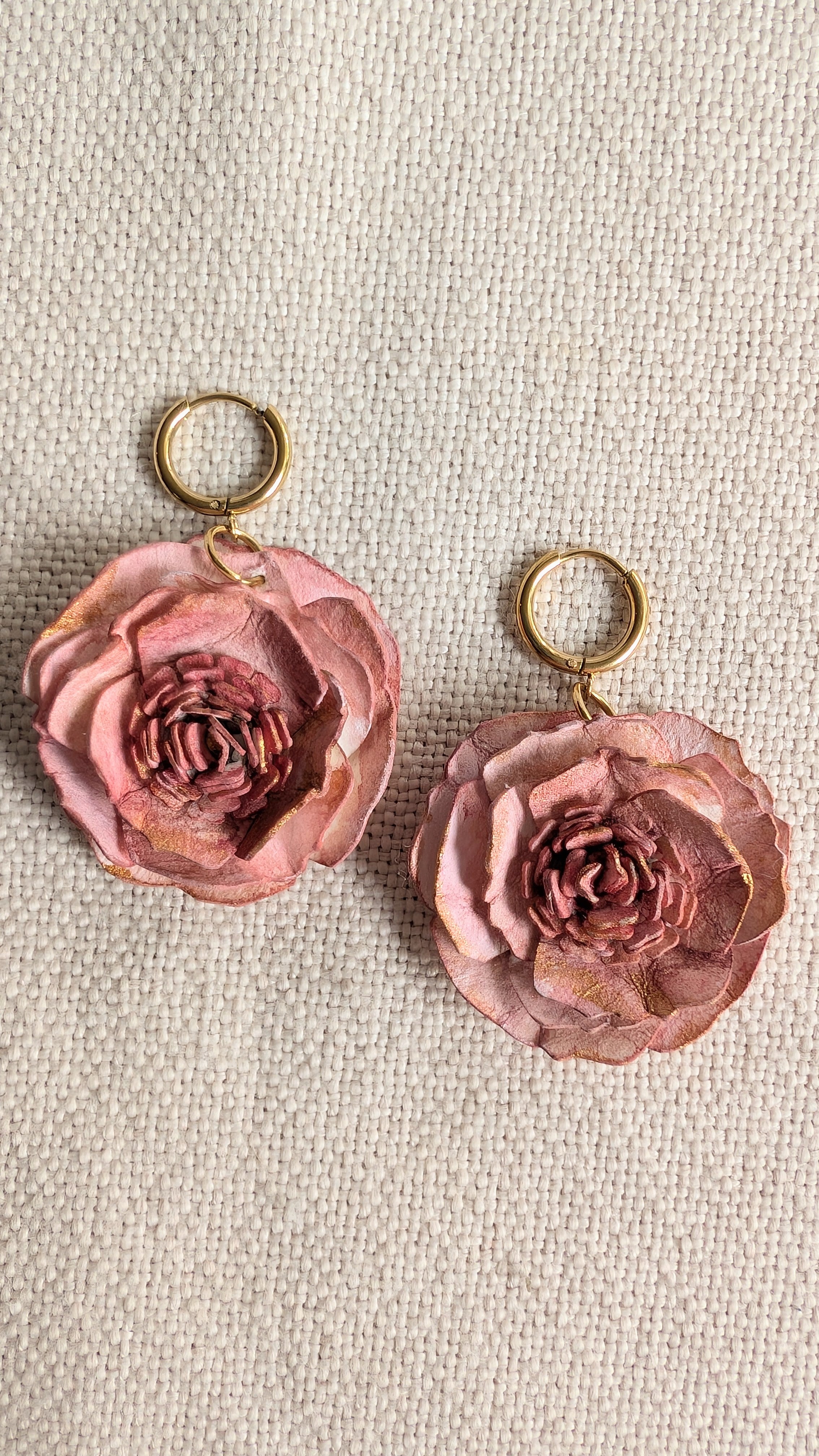 Rose Statement Earrings | Handmade Paper Floral Earrings | Huggie Hoop Earrings