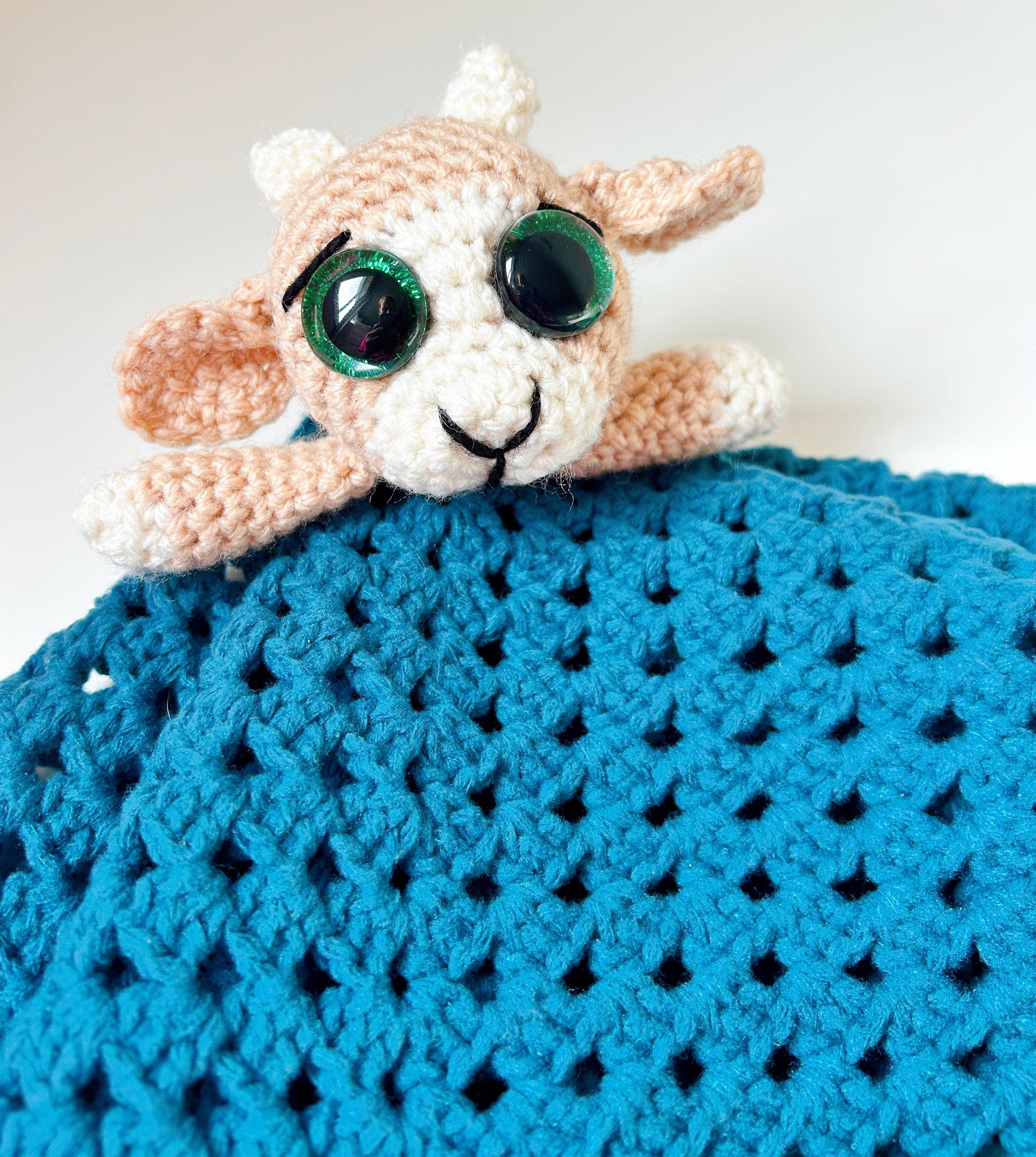 Handmade Crochet Goat Comforter, Baby Security Blanket, Soft Goat Lovey, Baby Shower Gift