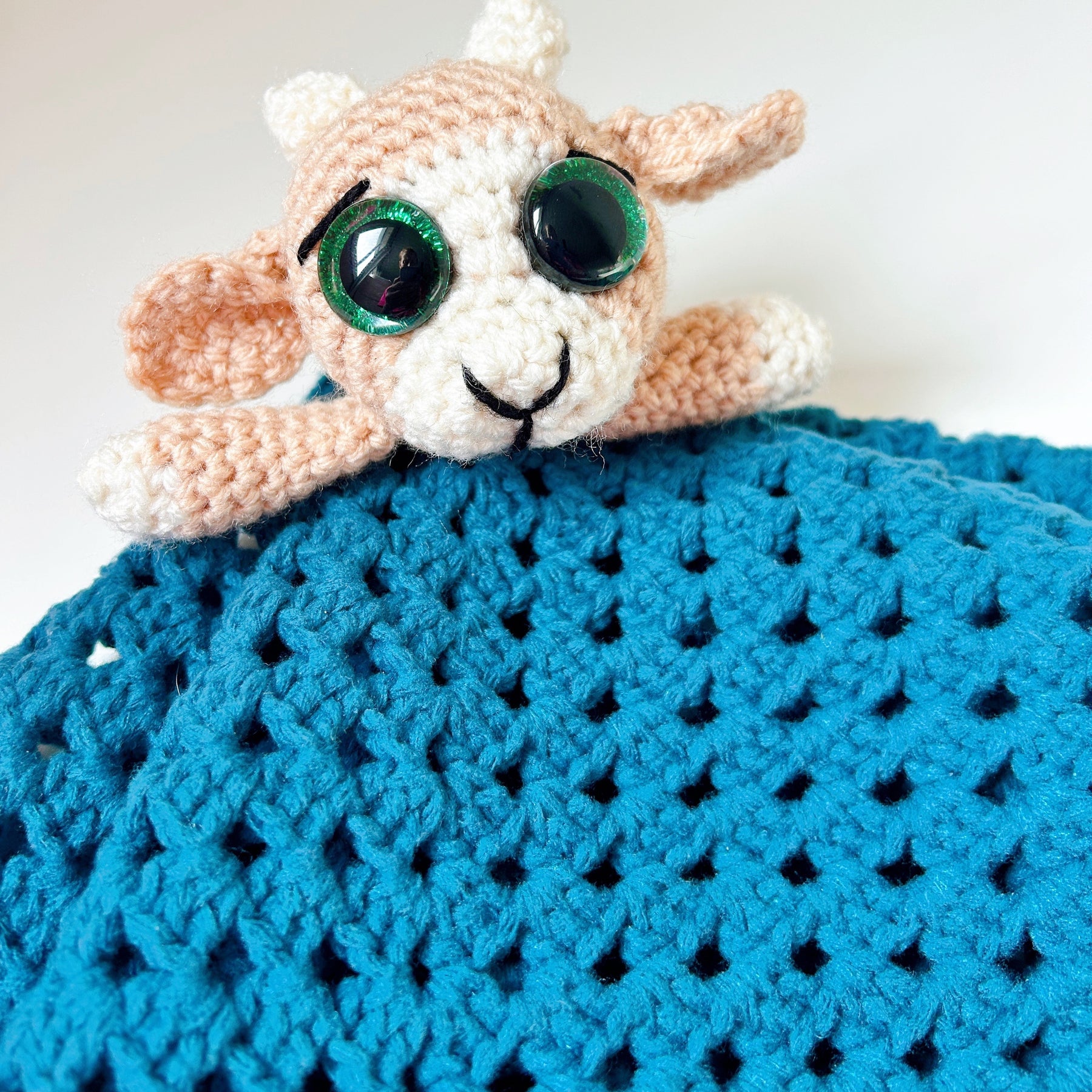Handmade Crochet Goat Comforter, Baby Security Blanket, Soft Goat Lovey, Baby Shower Gift