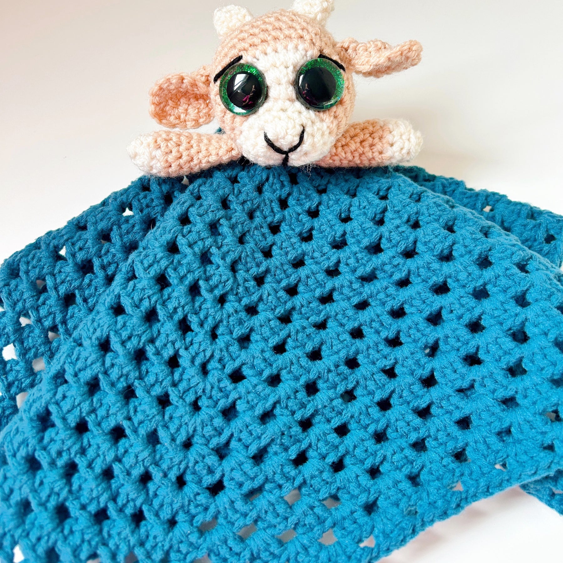 Handmade Crochet Goat Comforter, Baby Security Blanket, Soft Goat Lovey, Baby Shower Gift
