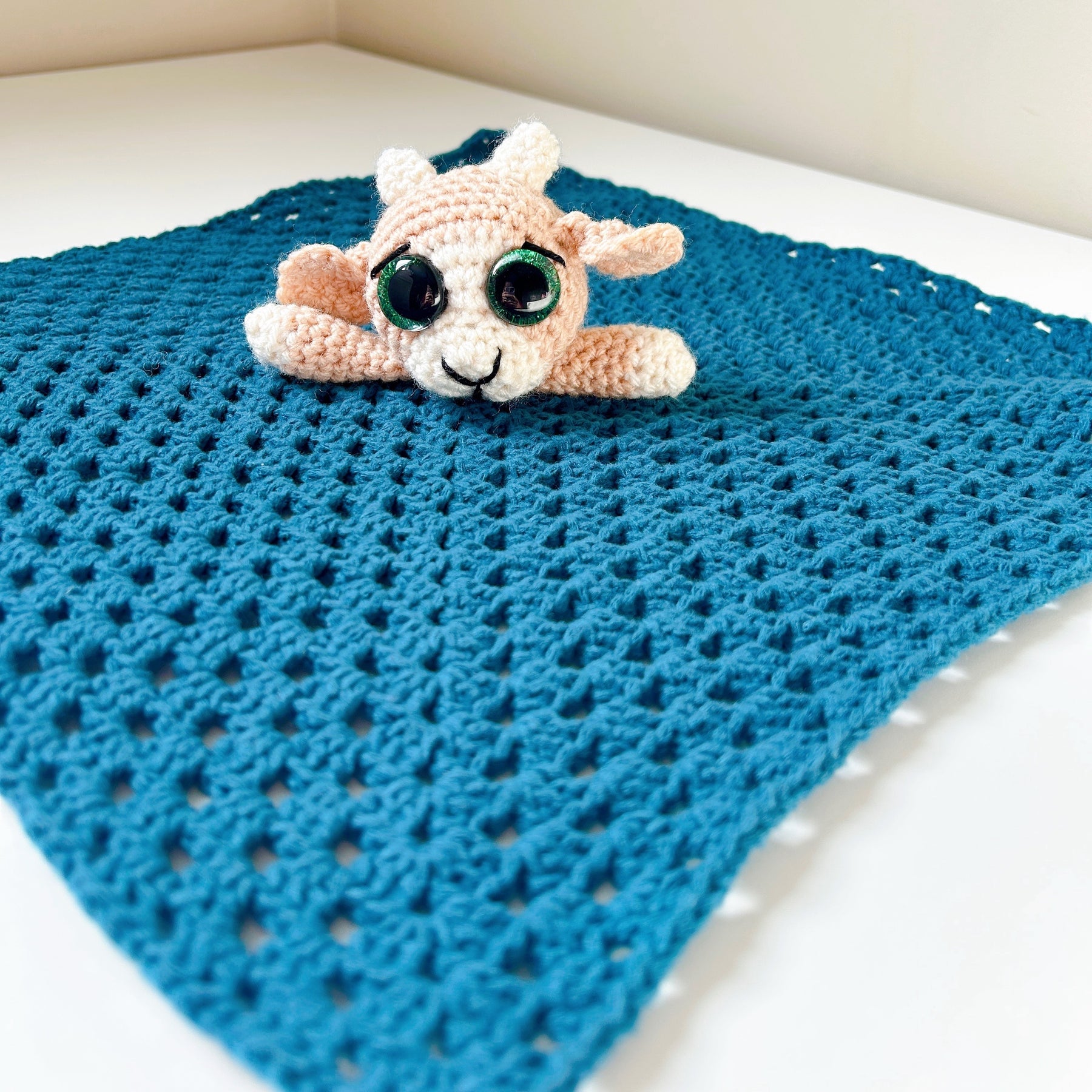 Handmade Crochet Goat Comforter, Baby Security Blanket, Soft Goat Lovey, Baby Shower Gift