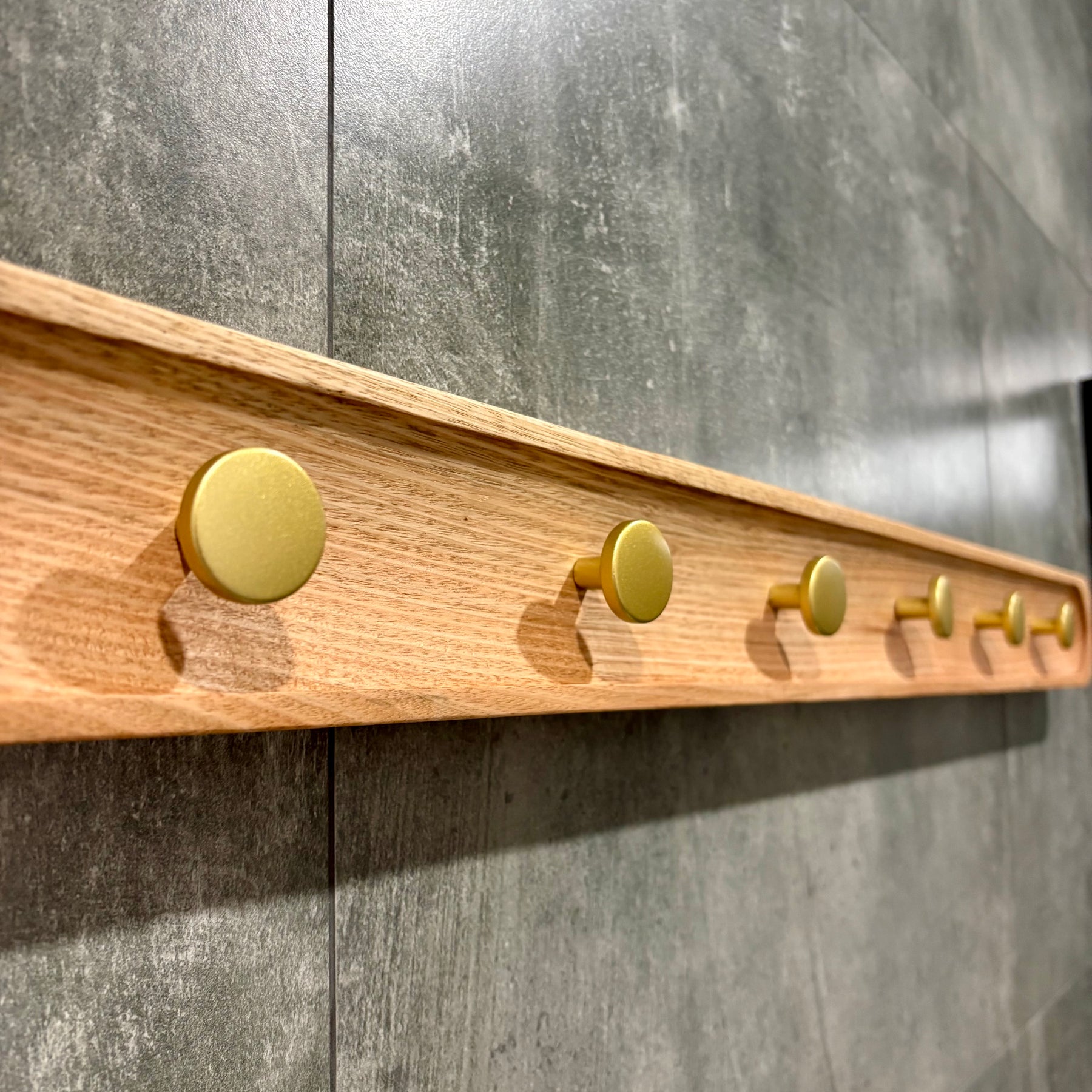 No.1 Tasmanian oak coat rack with gold hooks