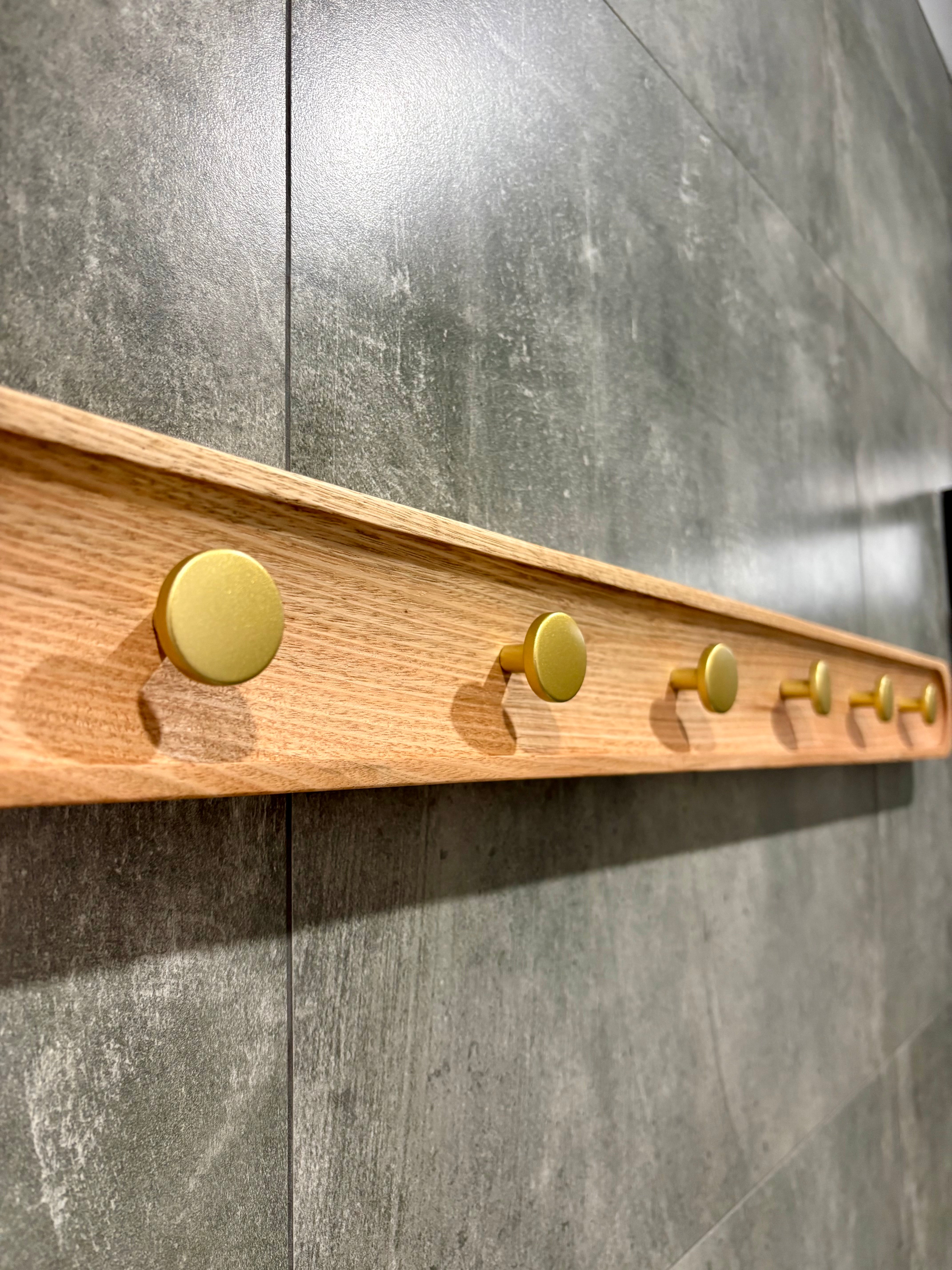 No.1 Tasmanian oak coat rack with gold hooks