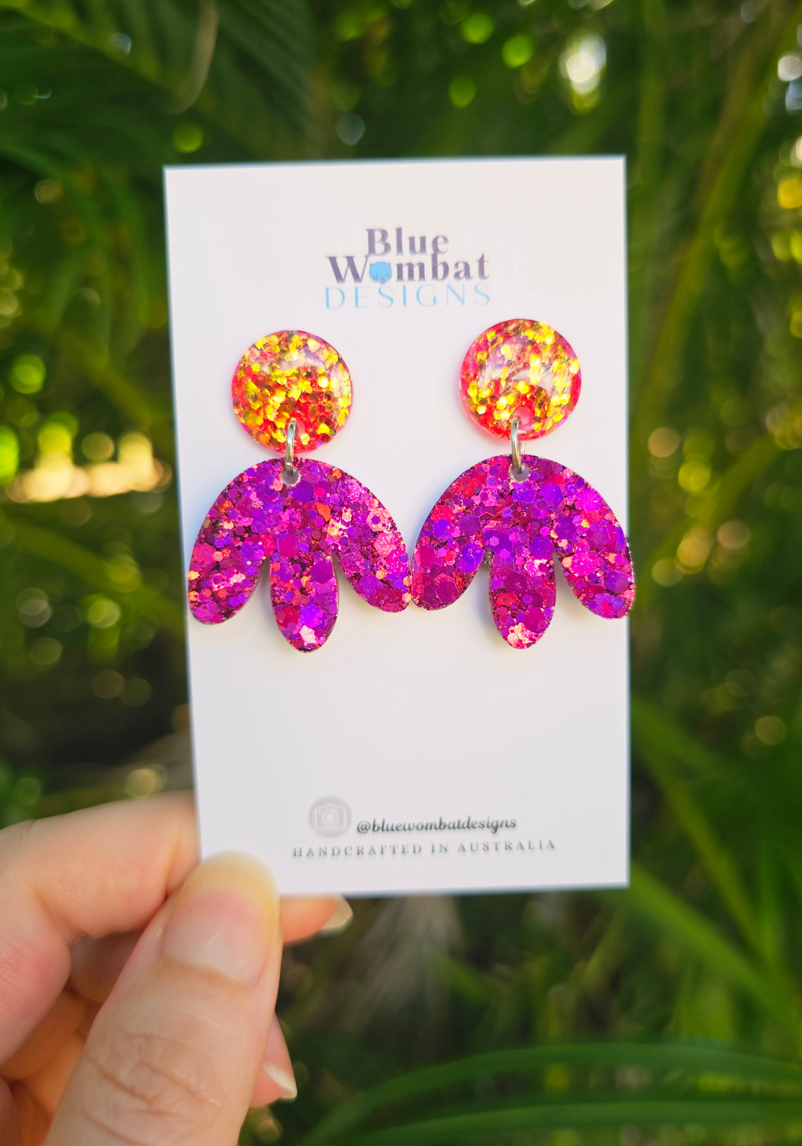 Flower Dangle Resin Glitter Statement Earrings