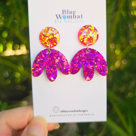 Flower Dangle Resin Glitter Statement Earrings
