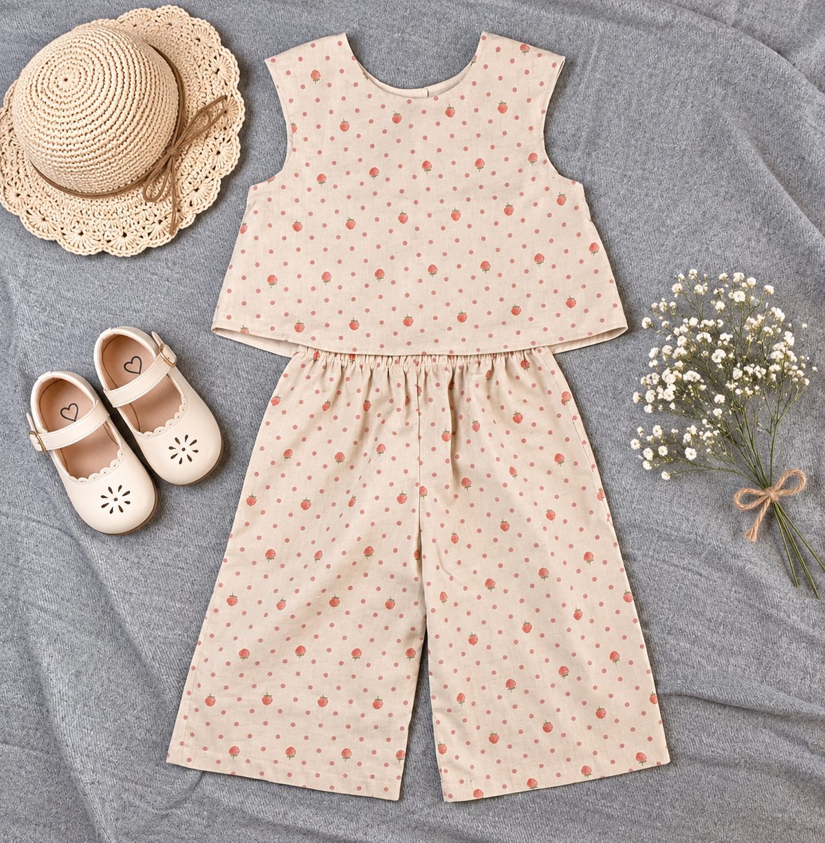 SIZE 4 Strawberry and Dots Top and 3/4 Pants Outfit