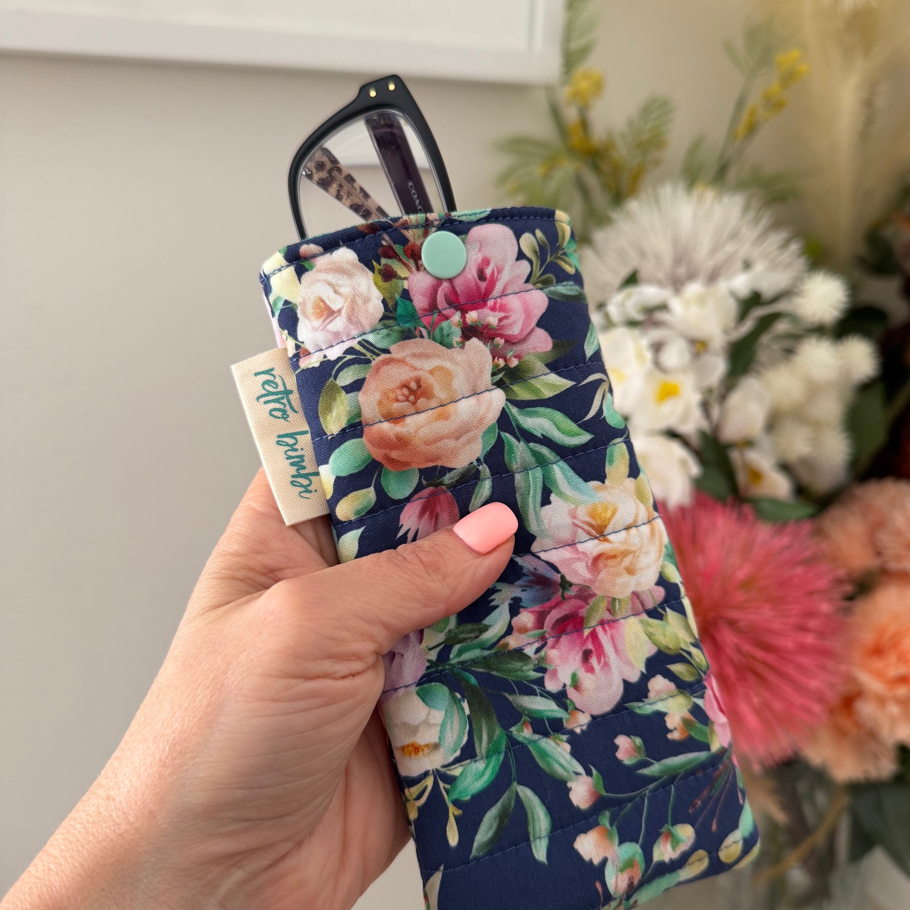 Quilted Glasses Case - Blue Floral