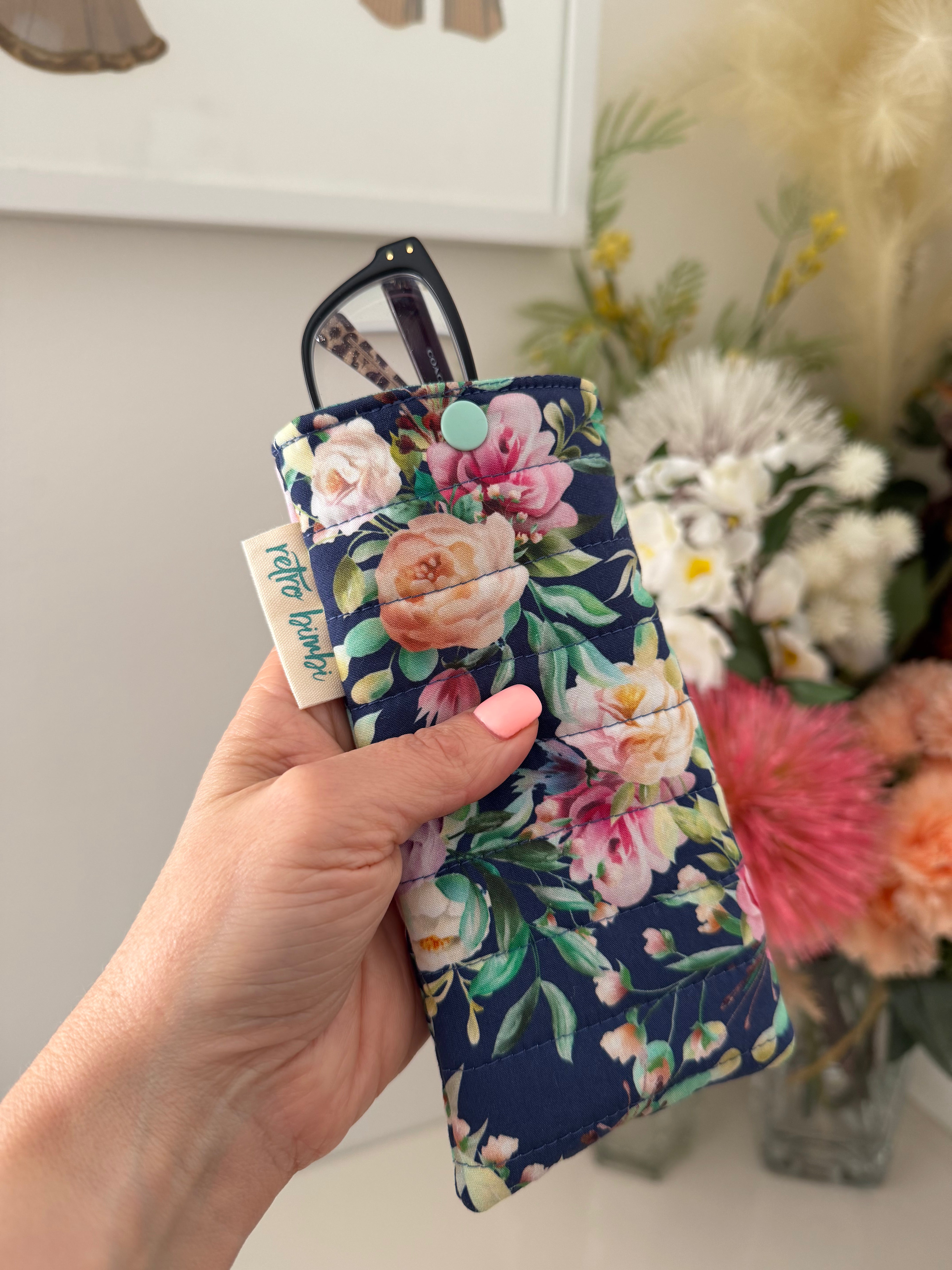 Quilted Glasses Case - Blue Floral
