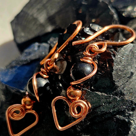 Shungite & Copper Wirework Heart Earrings