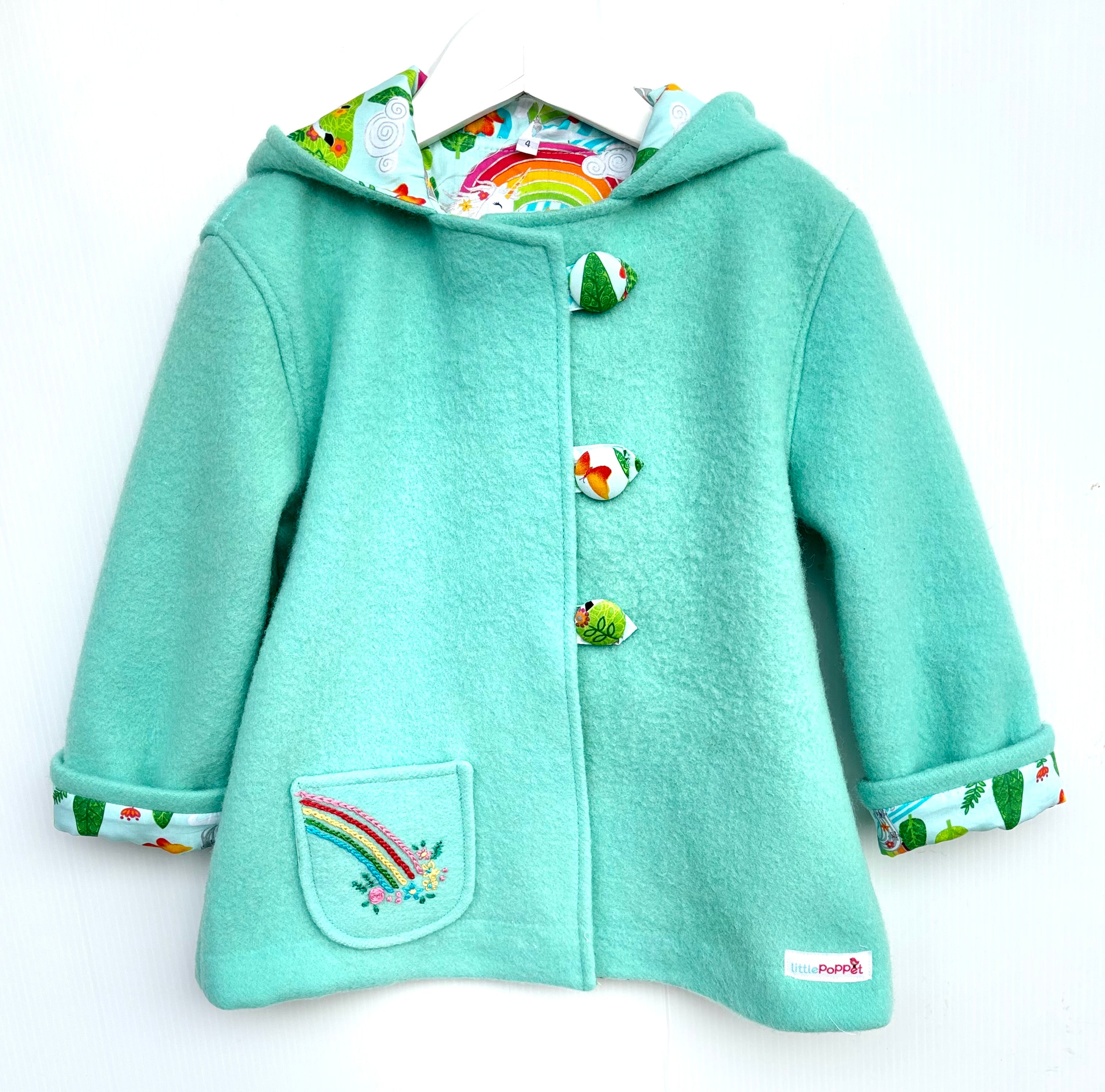 Unicorns and Rainbows Woolen Coat with Hand Embroidered Pocket