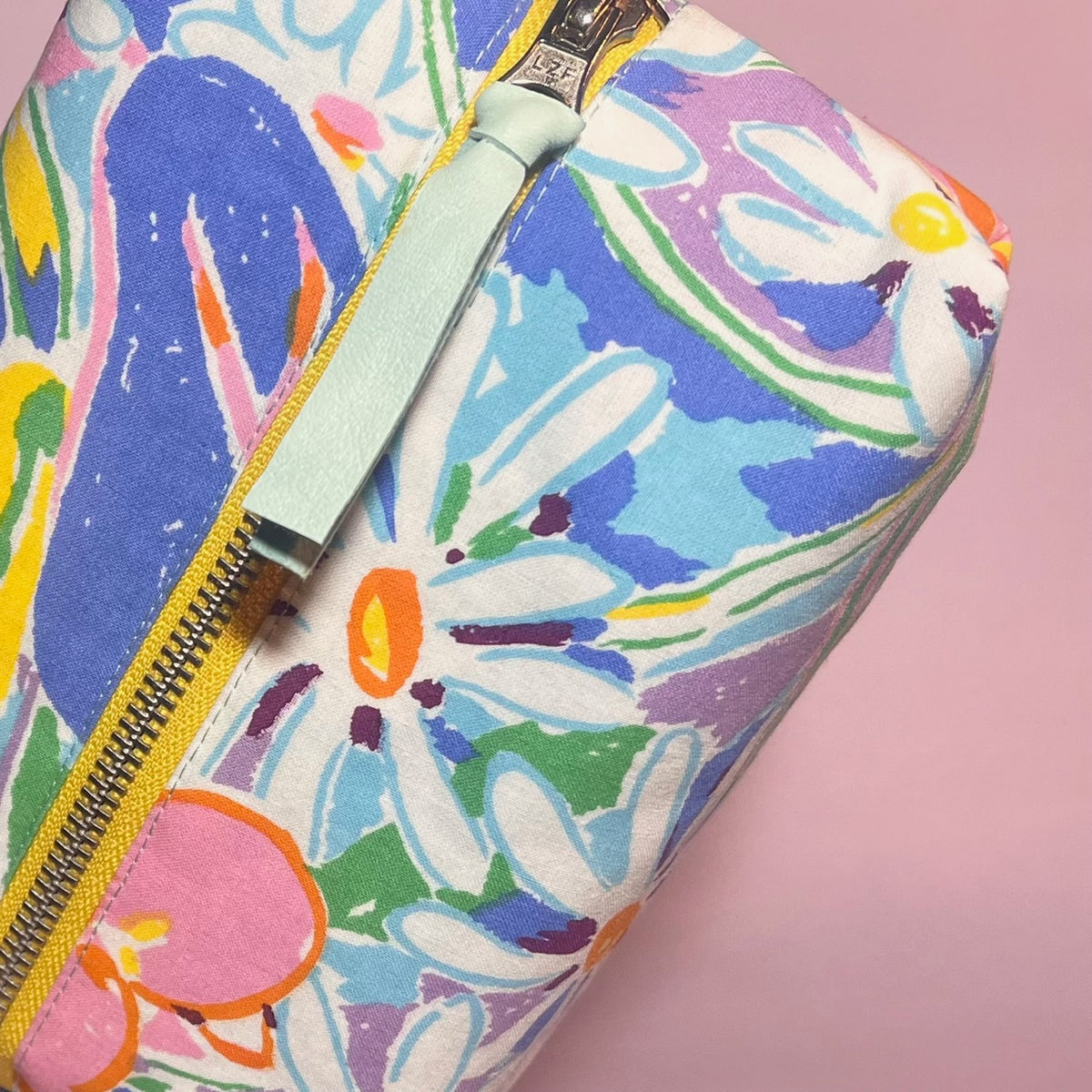 Floral colourful, repurposed vintage fabric box POUCH