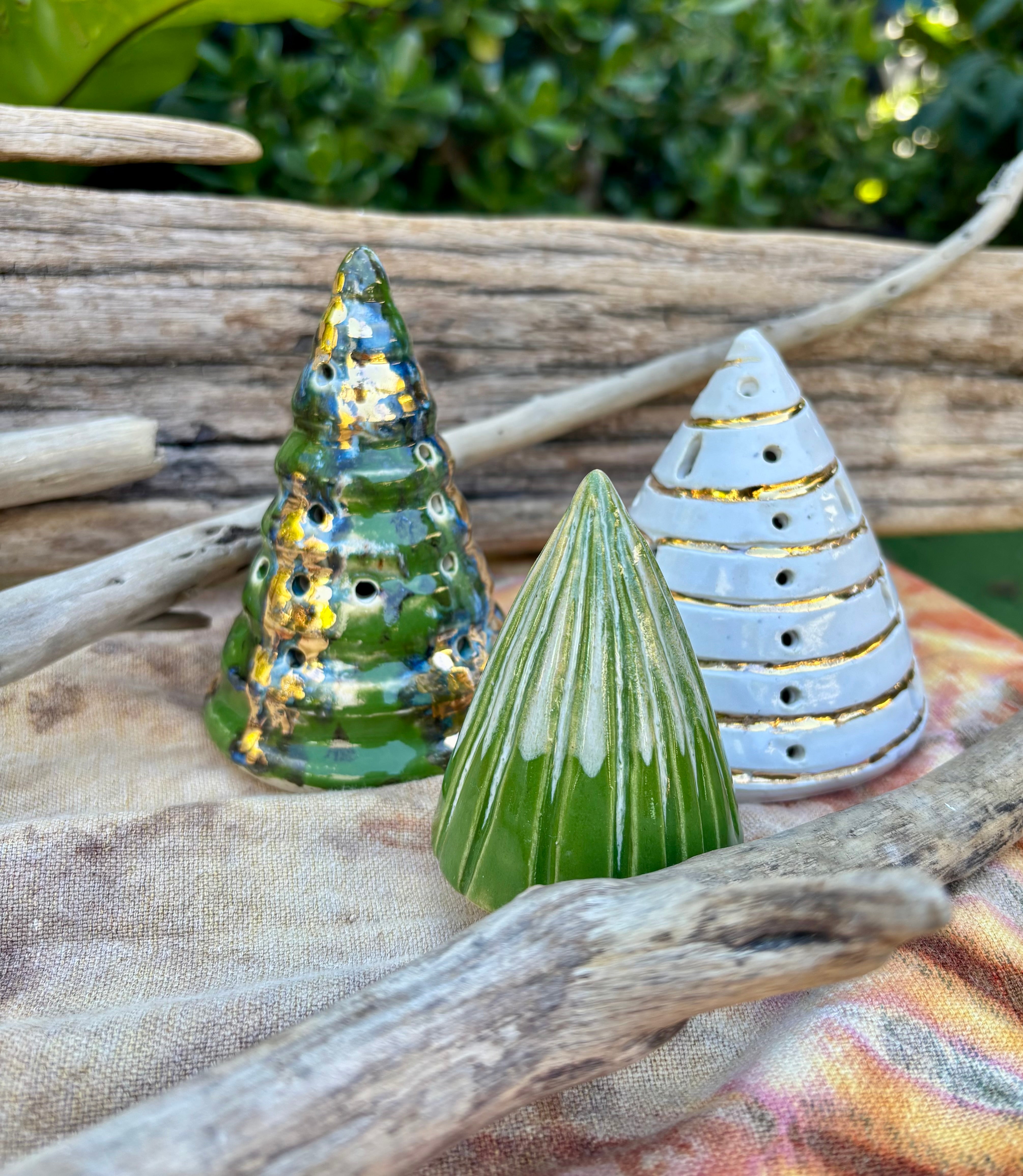 Handmade pottery Christmas tree set