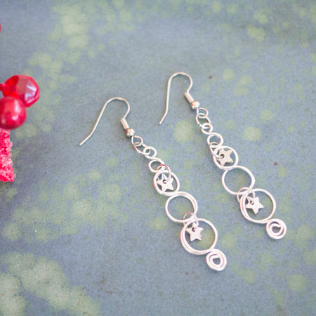 Silver Christmas Tree Earrings With Twinkling Stars | Christmas Jewellery