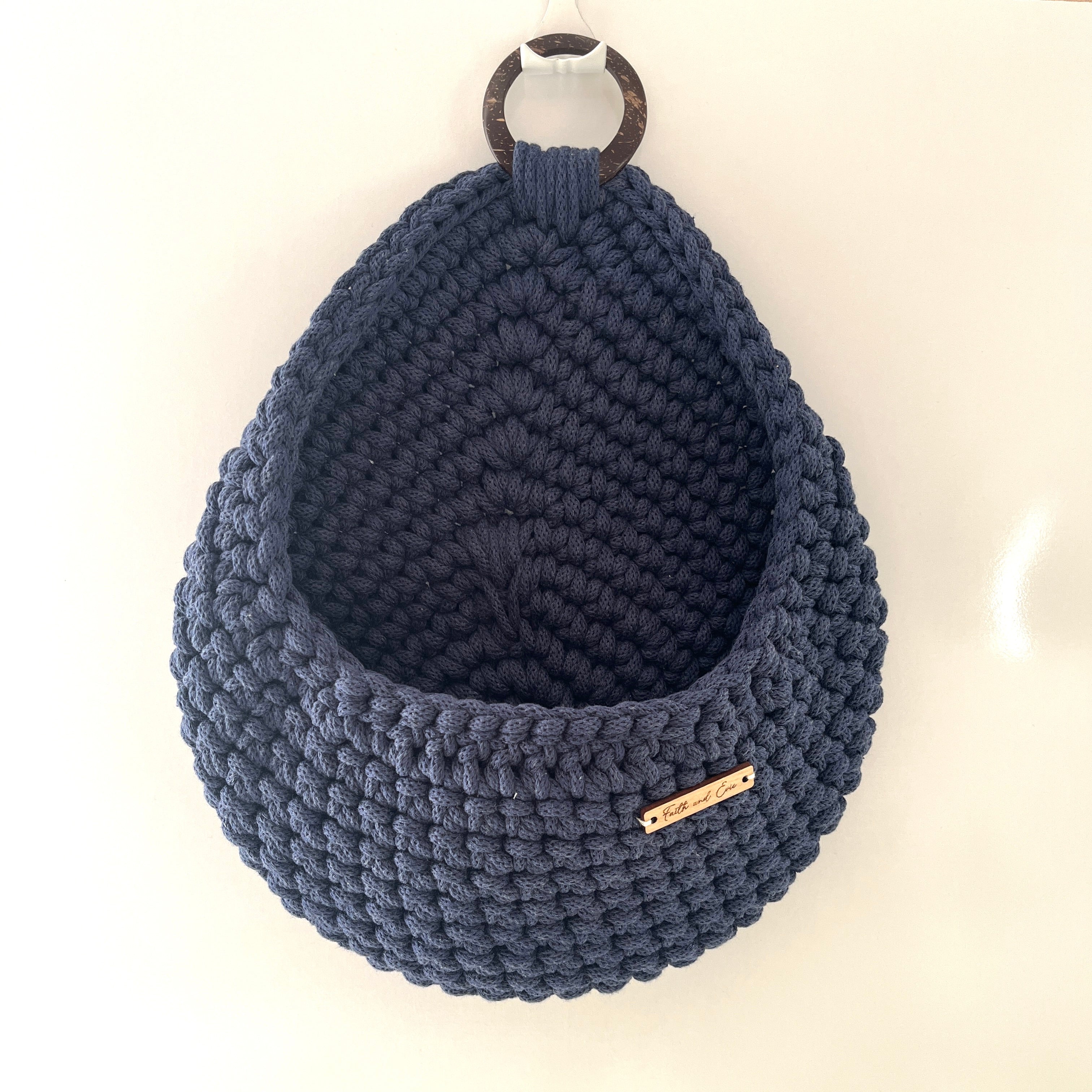 Crochet Hanging Basket - colour Denim