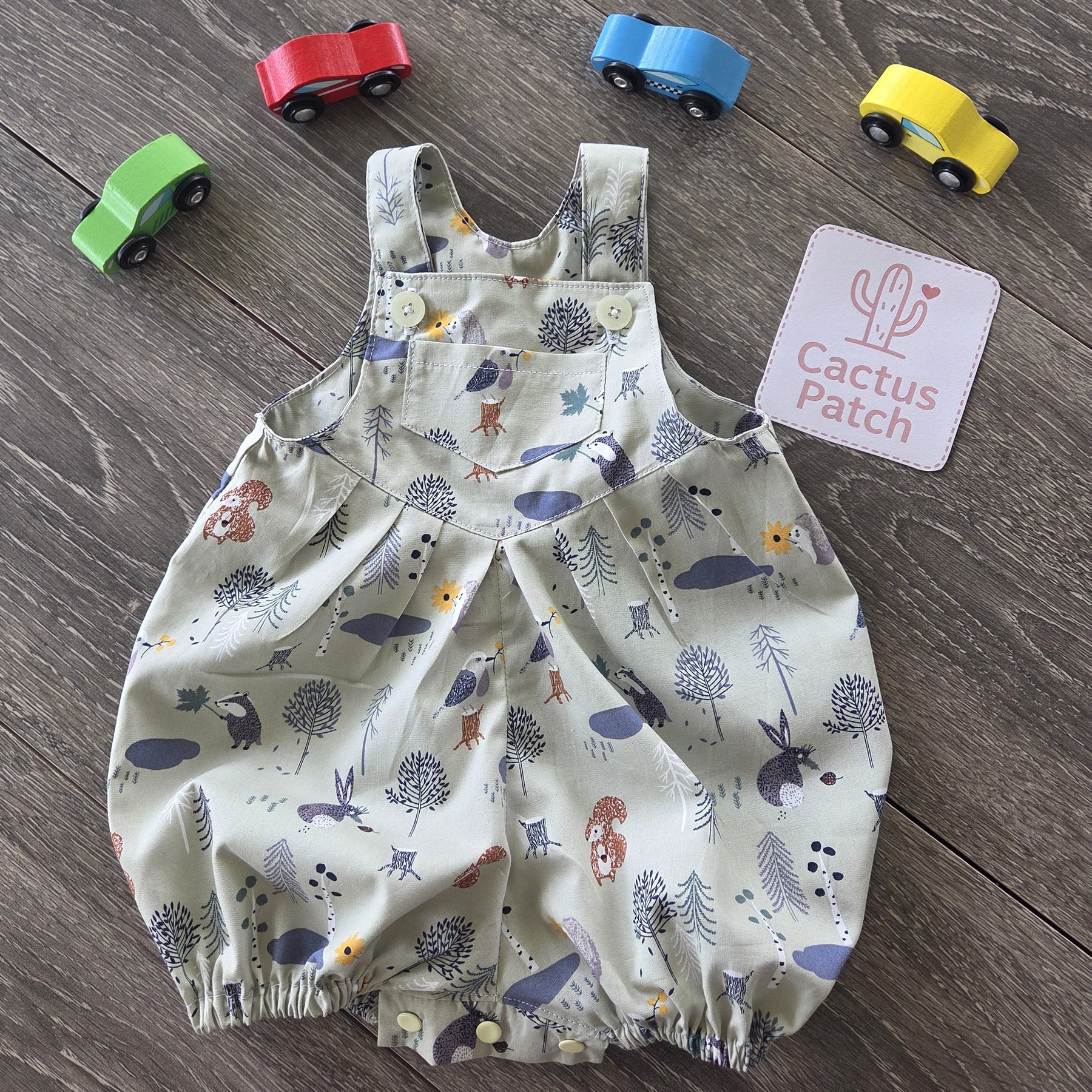 "Forest Friends" Baby Boy Pleated Romper (3-6 Months)