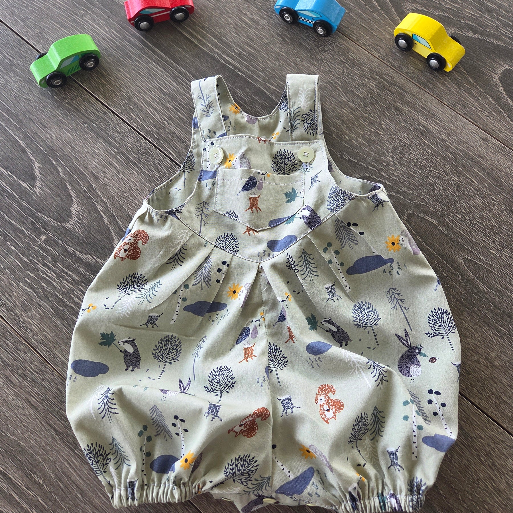 "Forest Friends" Baby Boy Pleated Romper (3-6 Months)