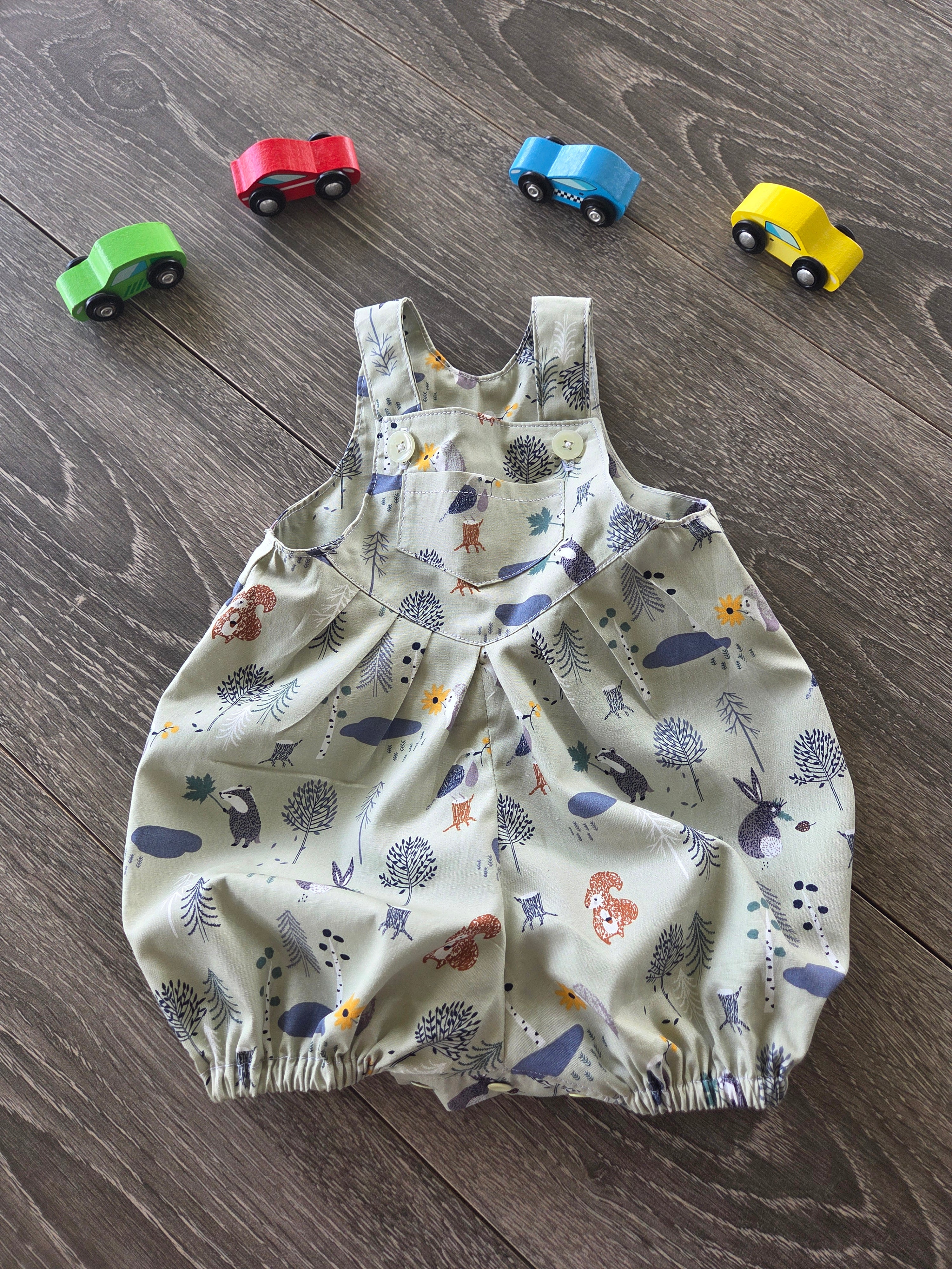"Forest Friends" Baby Boy Pleated Romper (3-6 Months)