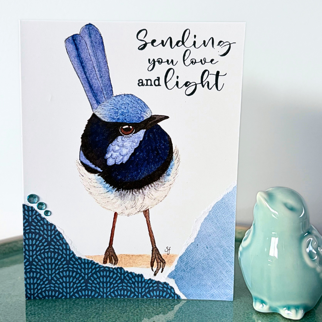 Superb fairy wren "Sending you love and light" card