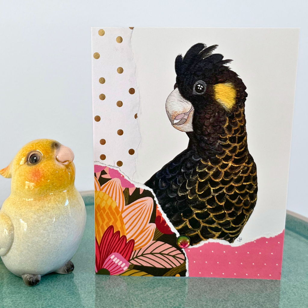 Cheerful black cockatoo card