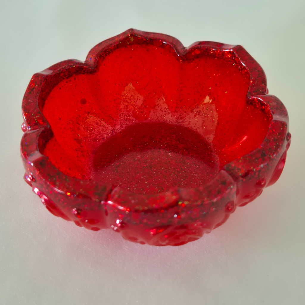 Red Glitter Resin Rose Bowl