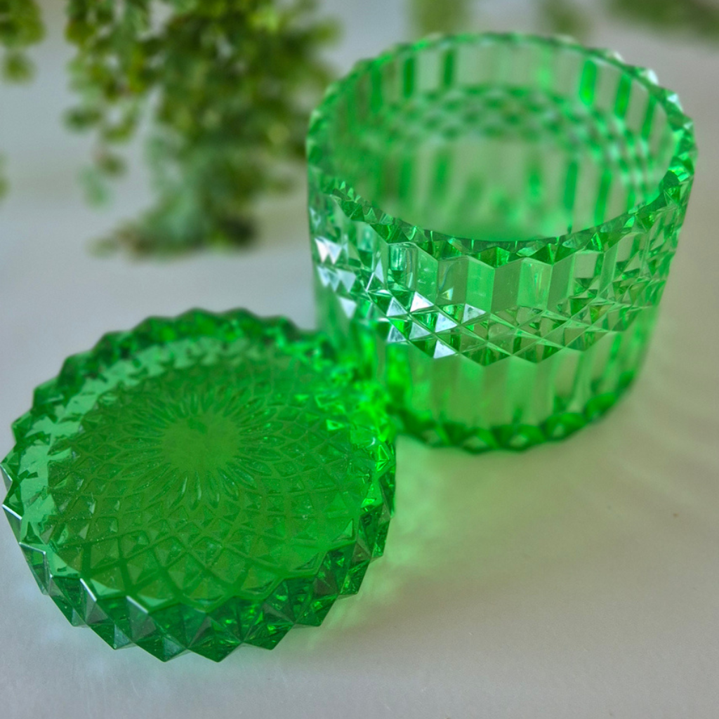Geometric Green Resin Jar with Lid