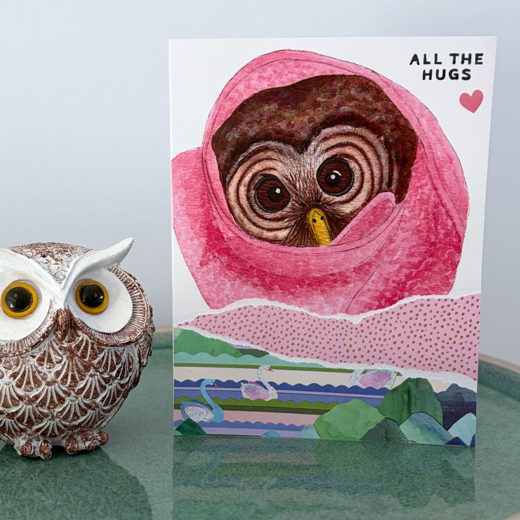 Snuggly owl "All the hugs" card