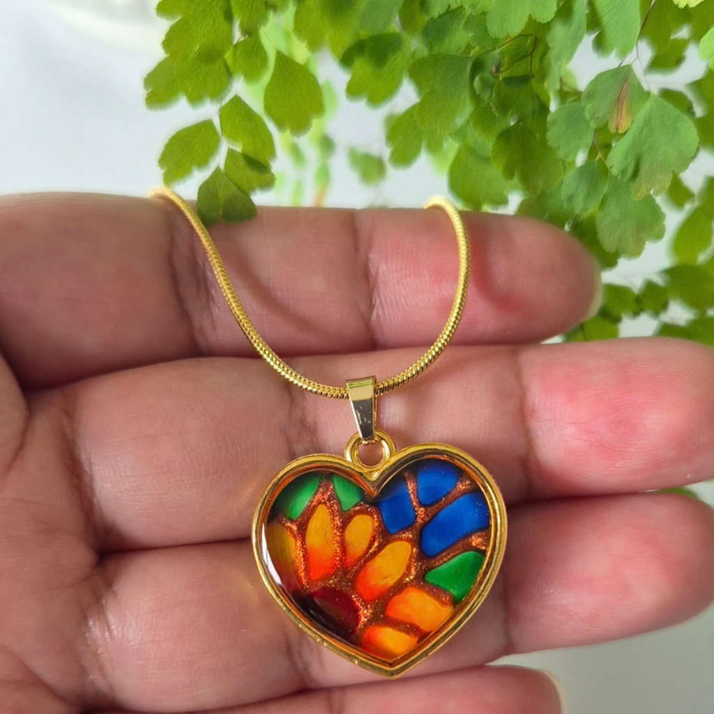 Hand-painted Resin Flower Heart Pendants