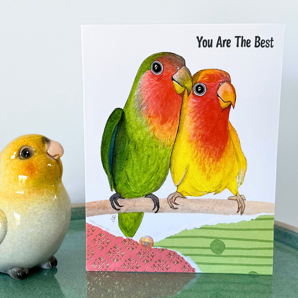 Peach-faced lovebirds "You are the best" card
