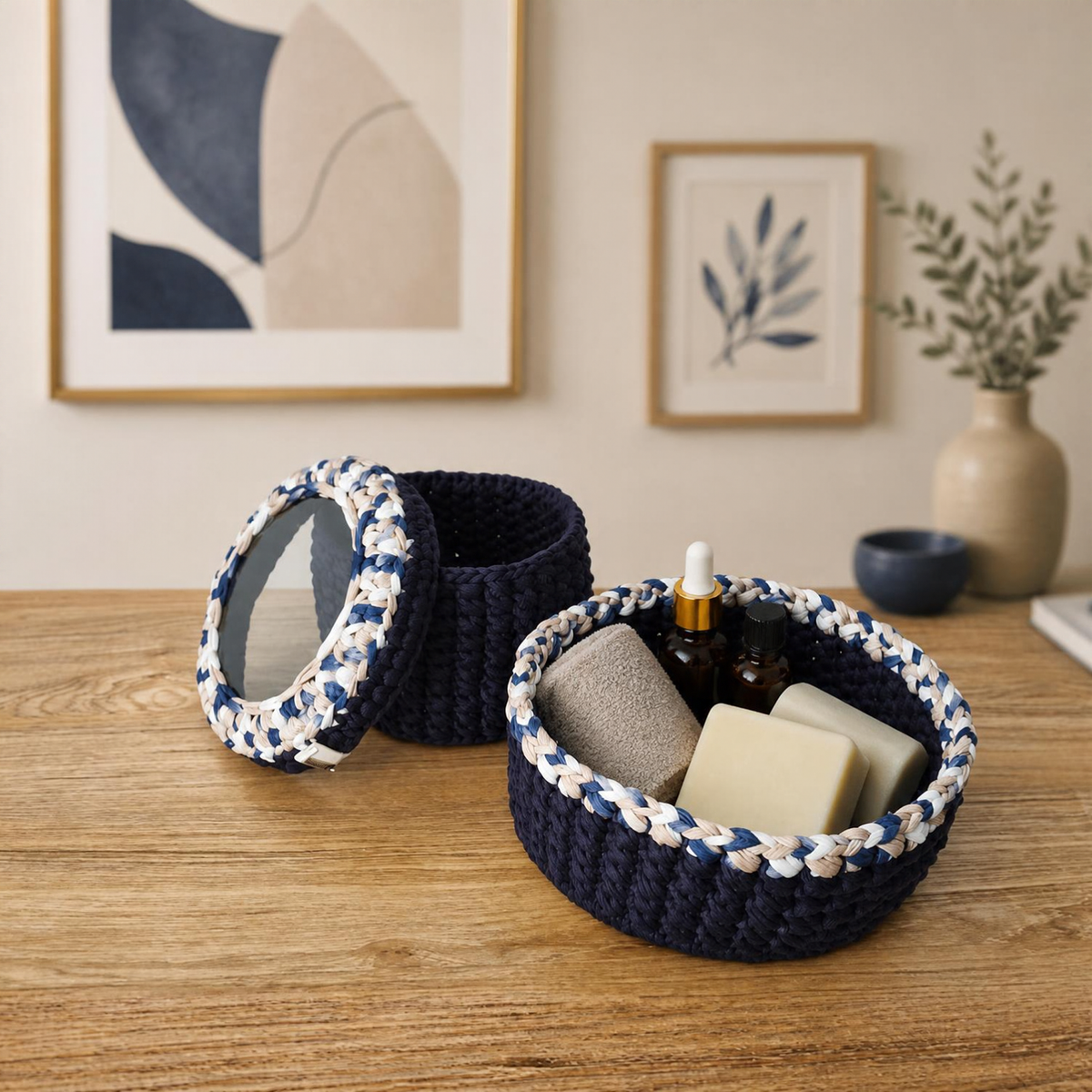 Crochet Basket Navy T-Shirt Yarn