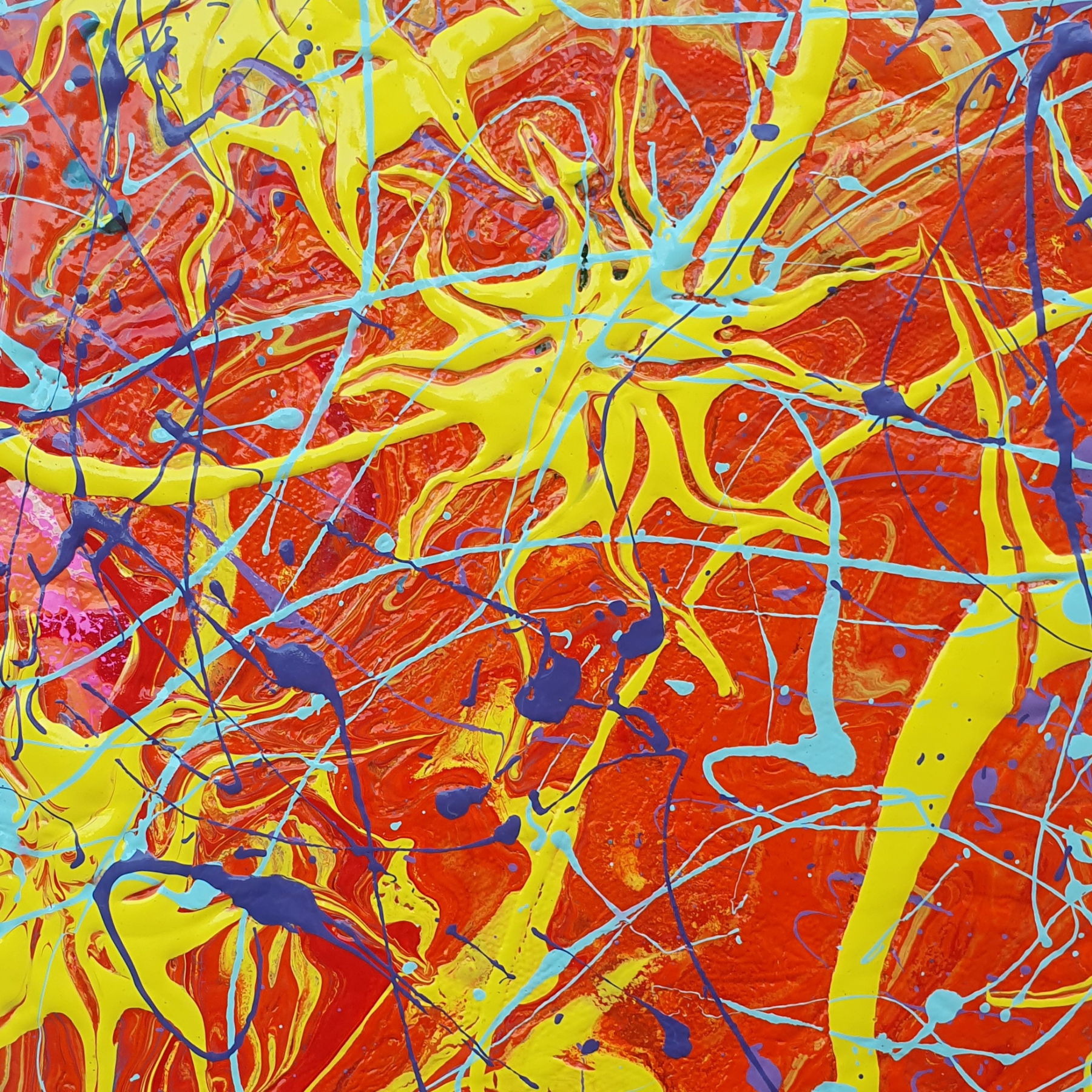 Solar Flare. Original Abstract, Hexagon Acrylic Canvas Painting.