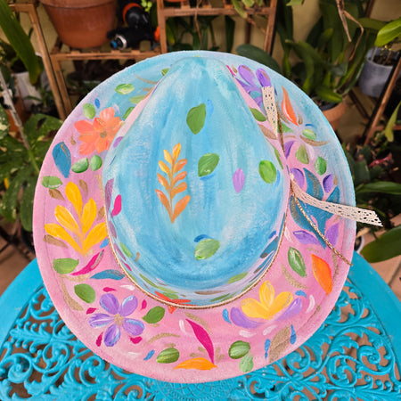 Hand painted :The Happy Bloom Fedora Hat