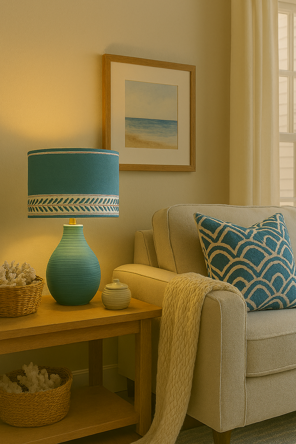 Seaside Coastal Drum Lampshade with trim