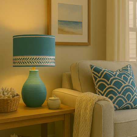 Seaside Coastal Drum Lampshade with trim