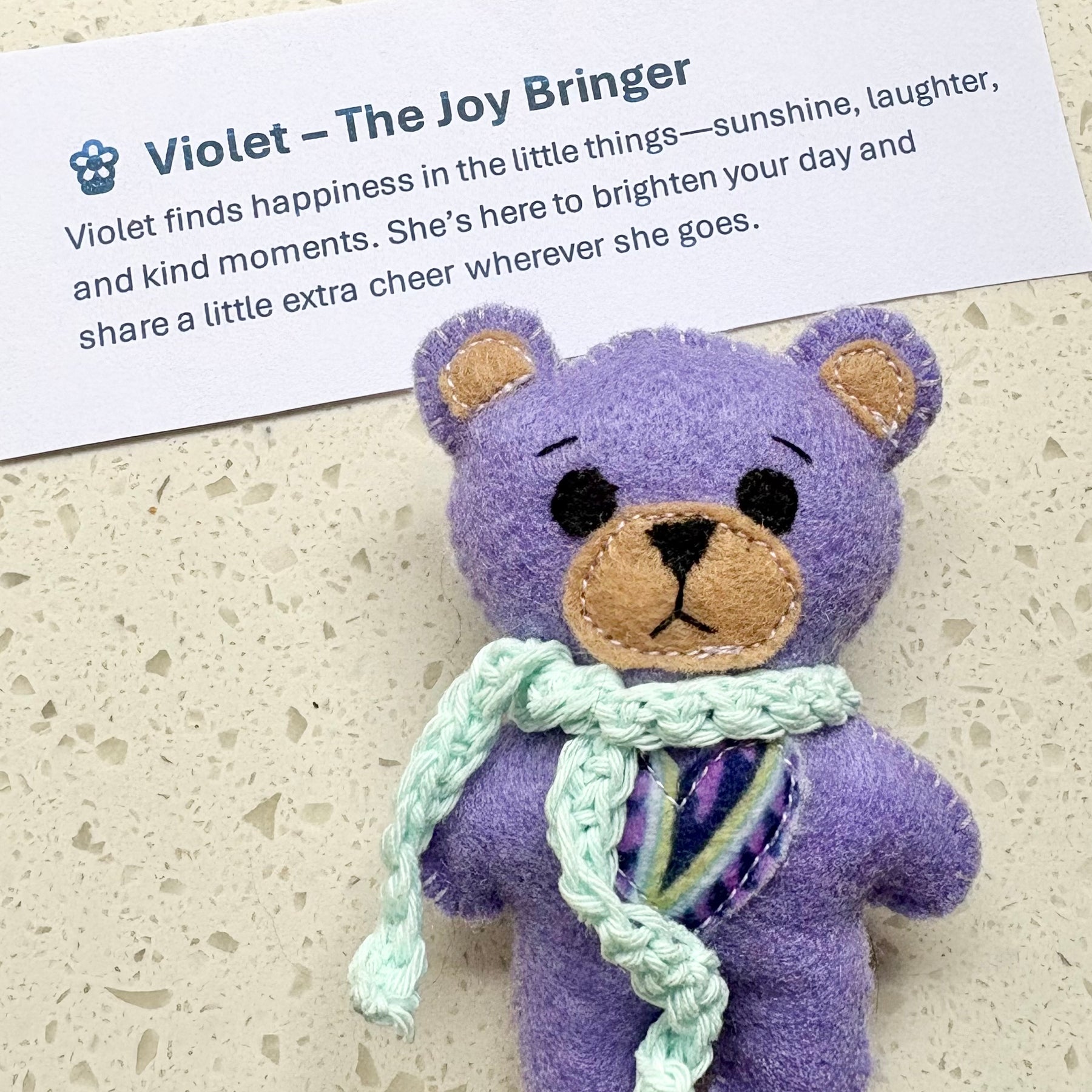 Handmade Felt Teddy Teddy Bear with Crochet Scarf – Mini 10cm Plush Toy – Pocket Bear Gift – Cute Handmade Keepsake