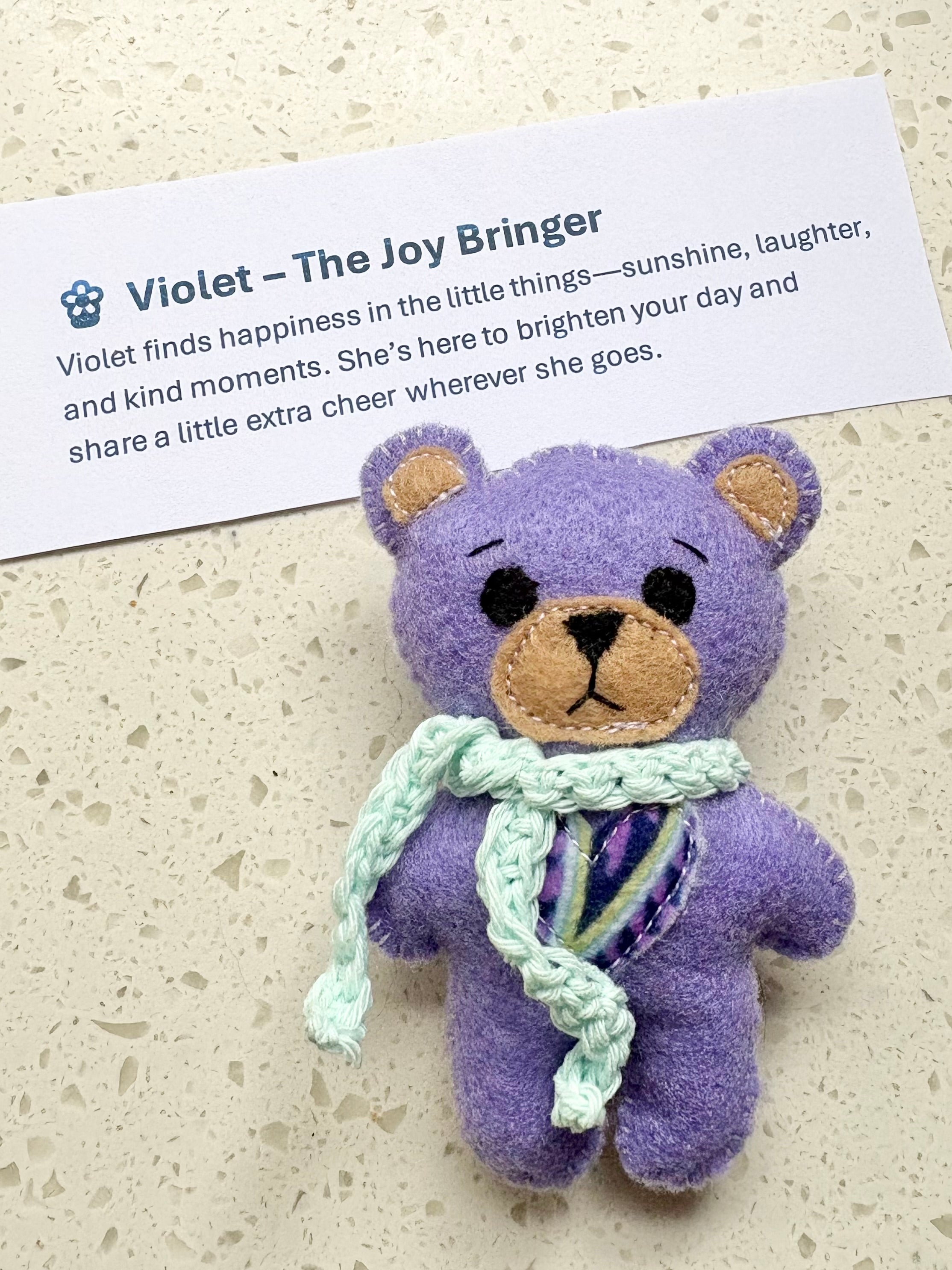 Handmade Felt Teddy Teddy Bear with Crochet Scarf – Mini 10cm Plush Toy – Pocket Bear Gift – Cute Handmade Keepsake