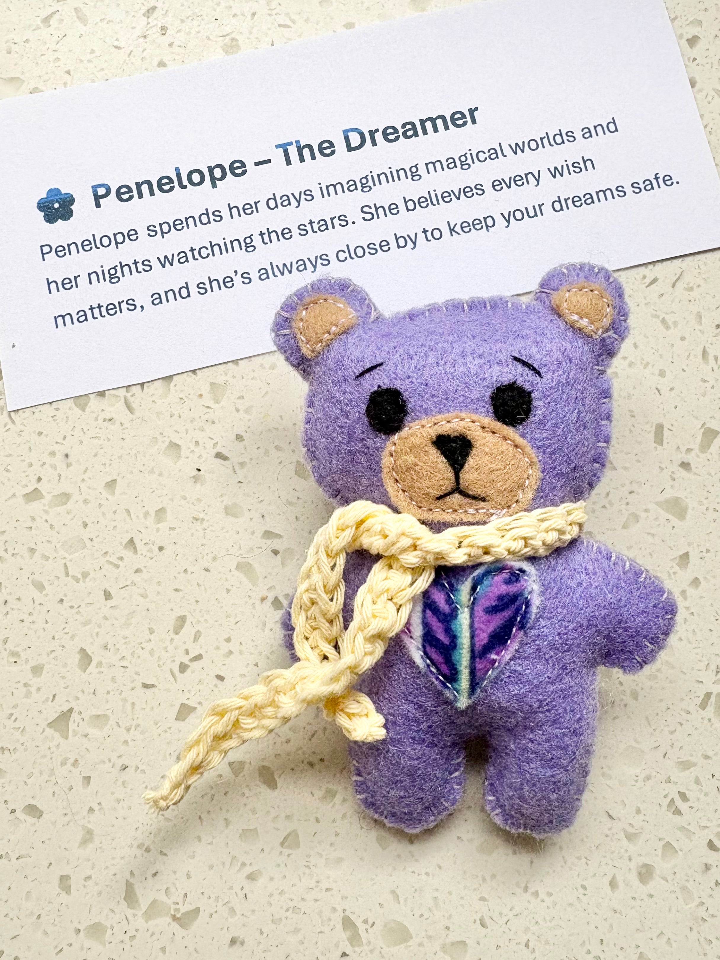 Handmade Felt Teddy Teddy Bear with Crochet Scarf – Mini 10cm Plush Toy – Pocket Bear Gift – Cute Handmade Keepsake