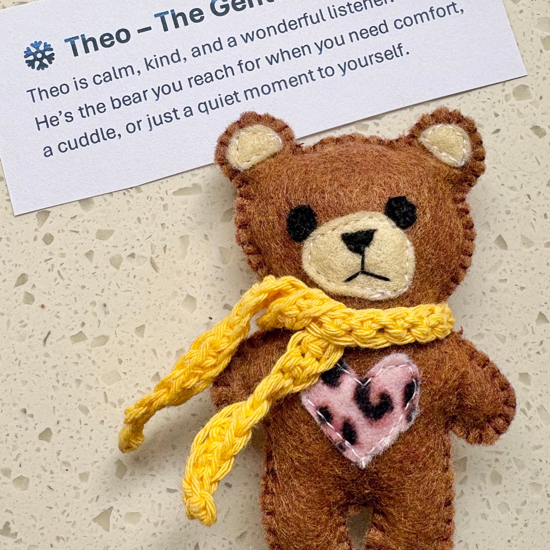 Handmade Felt Teddy Teddy Bear with Crochet Scarf – Mini 10cm Plush Toy – Pocket Bear Gift – Cute Handmade Keepsake
