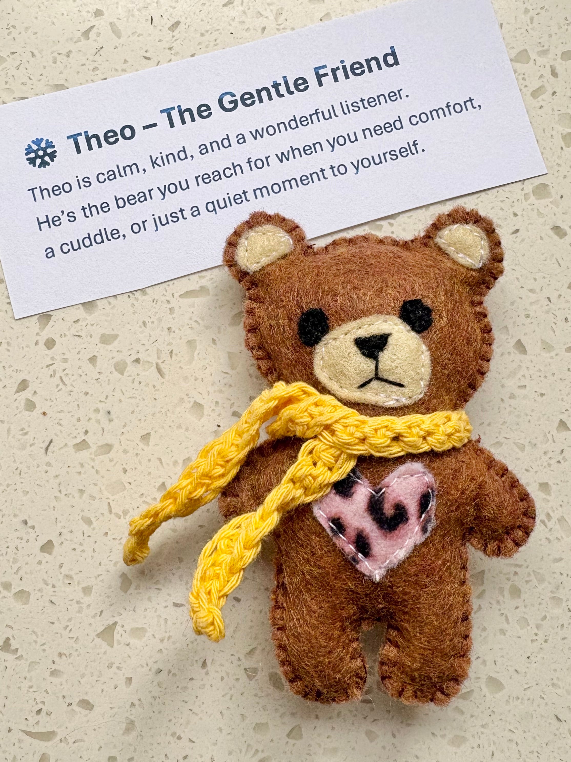 Handmade Felt Teddy Teddy Bear with Crochet Scarf – Mini 10cm Plush Toy – Pocket Bear Gift – Cute Handmade Keepsake