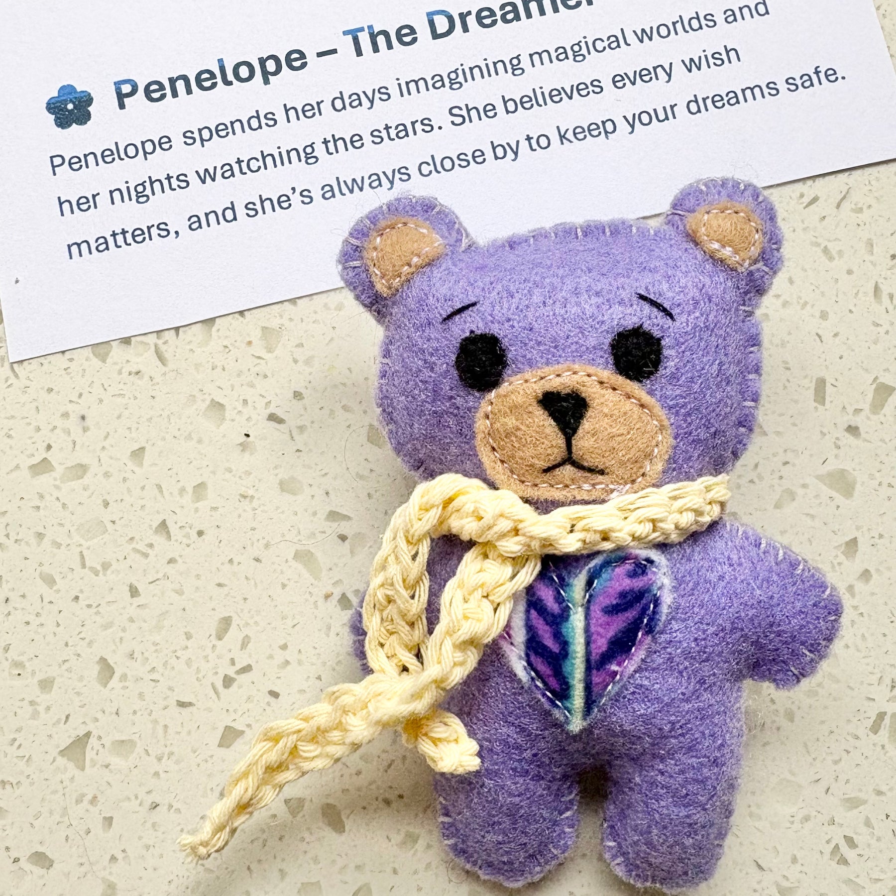 Handmade Felt Teddy Teddy Bear with Crochet Scarf – Mini 10cm Plush Toy – Pocket Bear Gift – Cute Handmade Keepsake