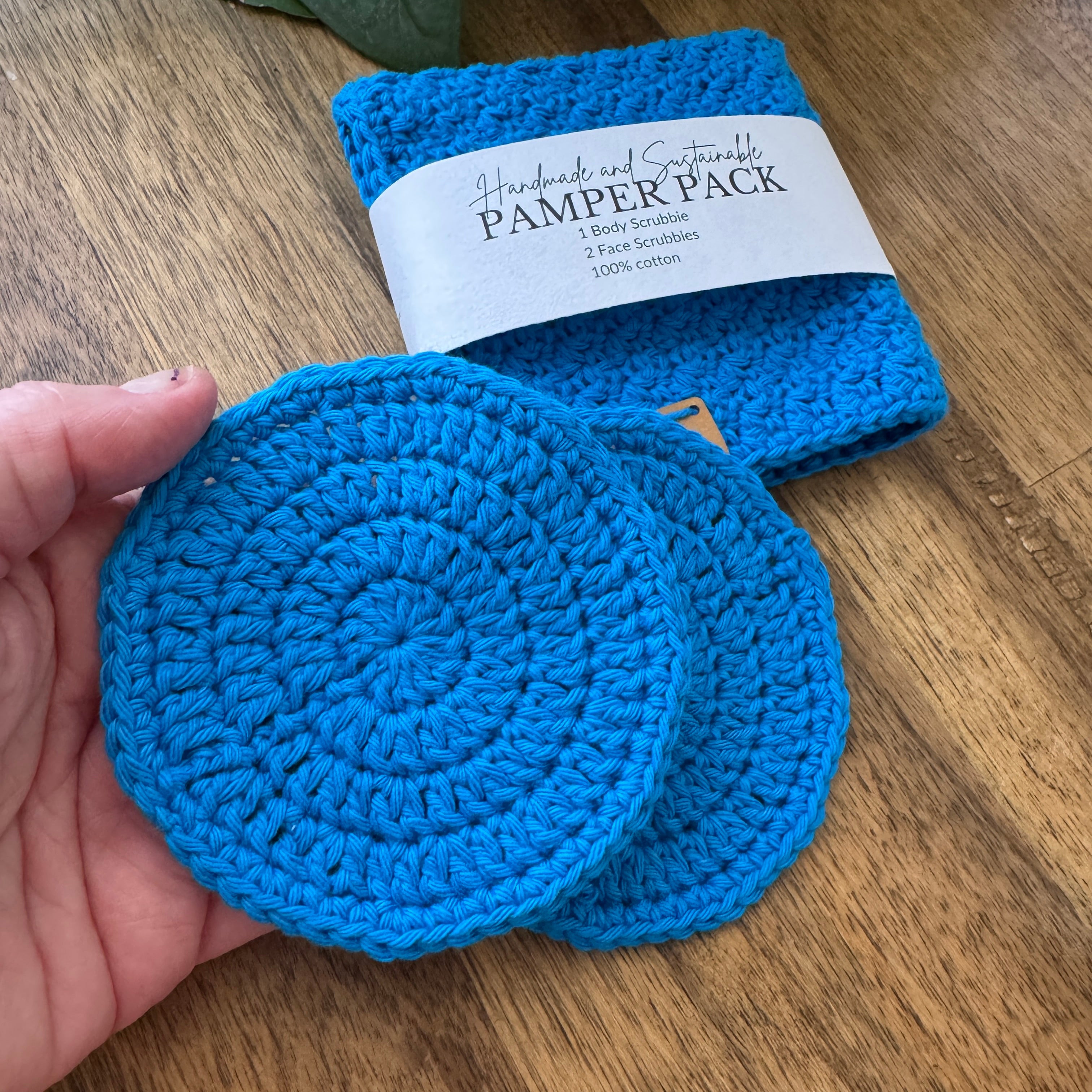 Pamper Pack - Handmade Crochet Body & Face scrubbie set - Vibrant Blue