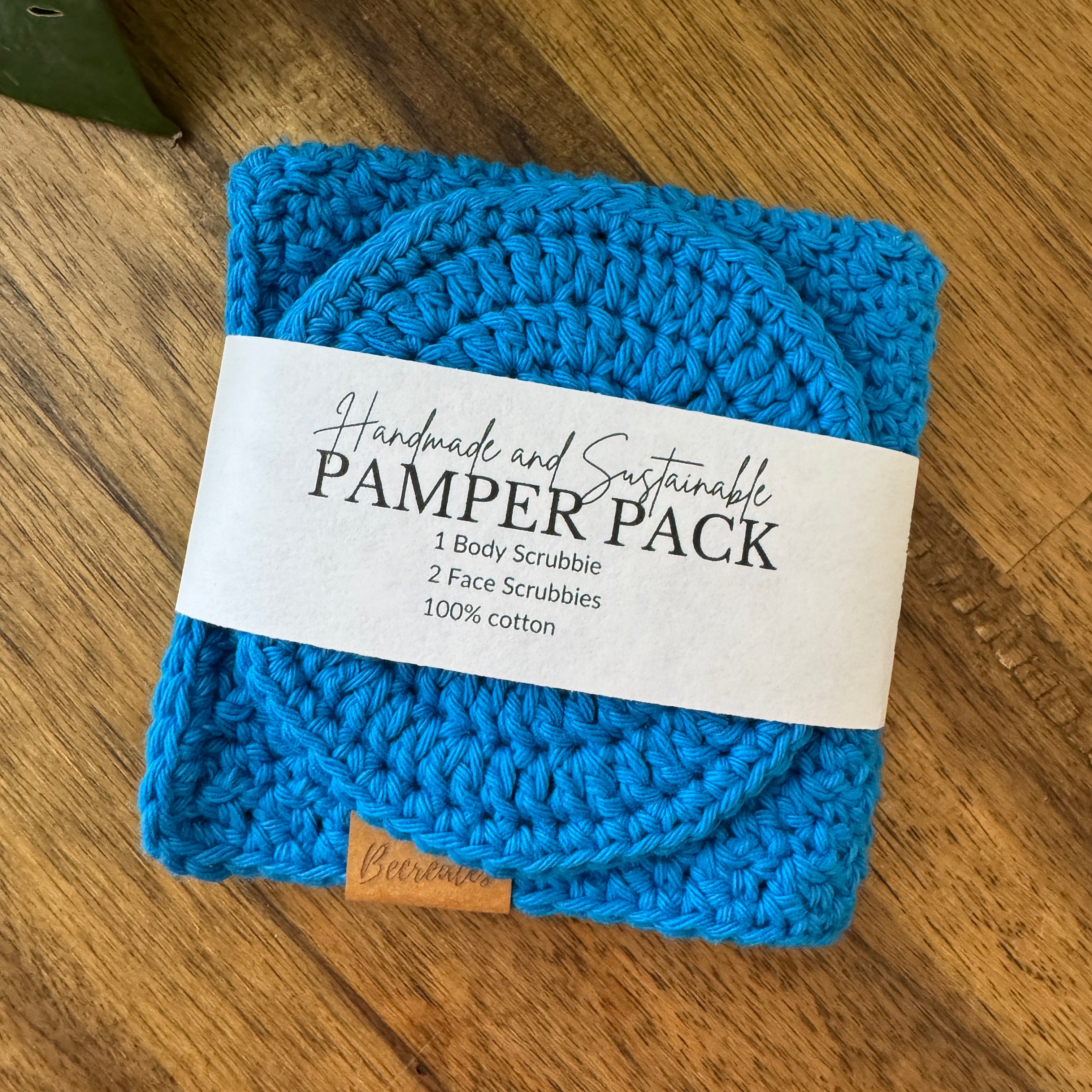 Pamper Pack - Handmade Crochet Body & Face scrubbie set - Vibrant Blue