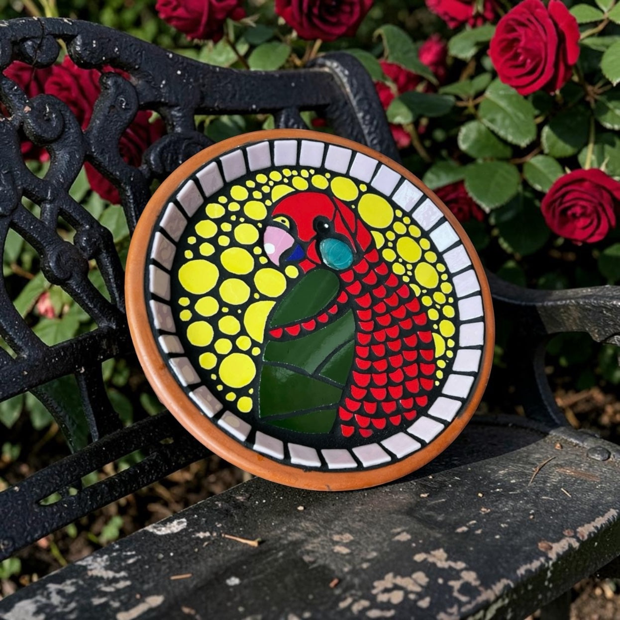 Mosaic Birdbath. King Parrot.