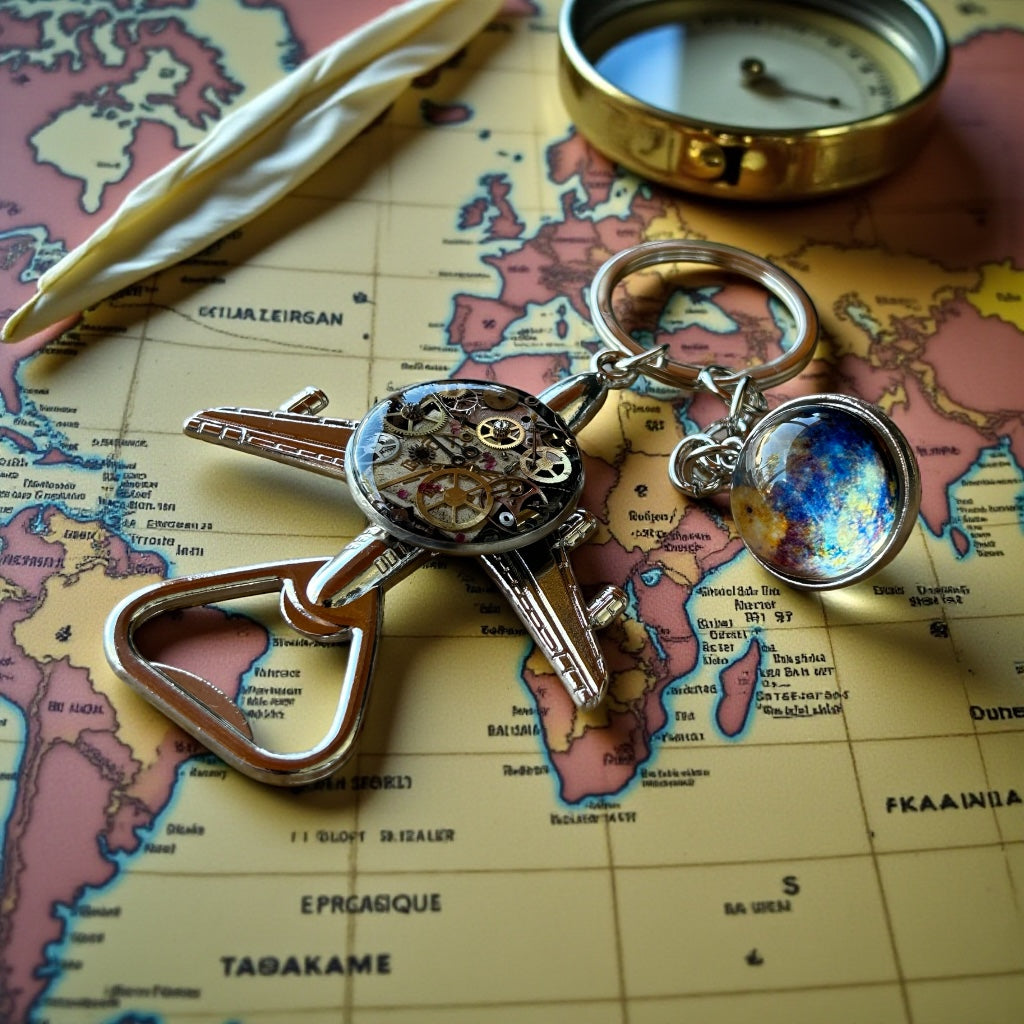 Steampunk watch parts plane (with world) bottle opener