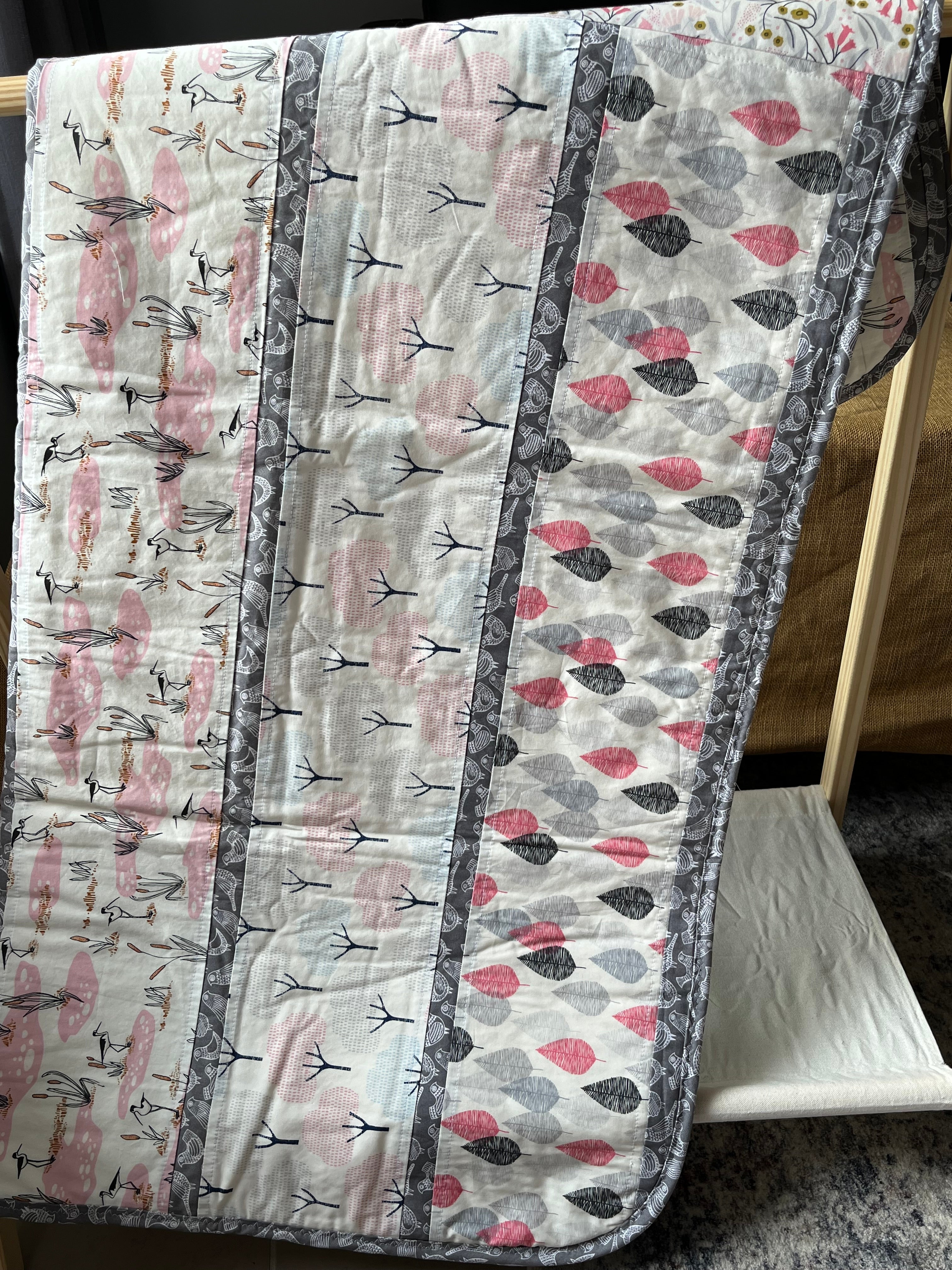 Handmade Organic Fabric Tummy Time Mat | Pink and Grey