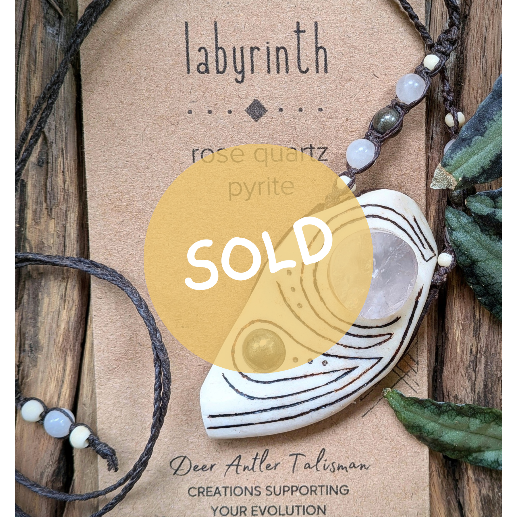 •| RAW ROSE QUARTZ | PYRITE | DEER ANTLER |• natural crystal necklace talisman