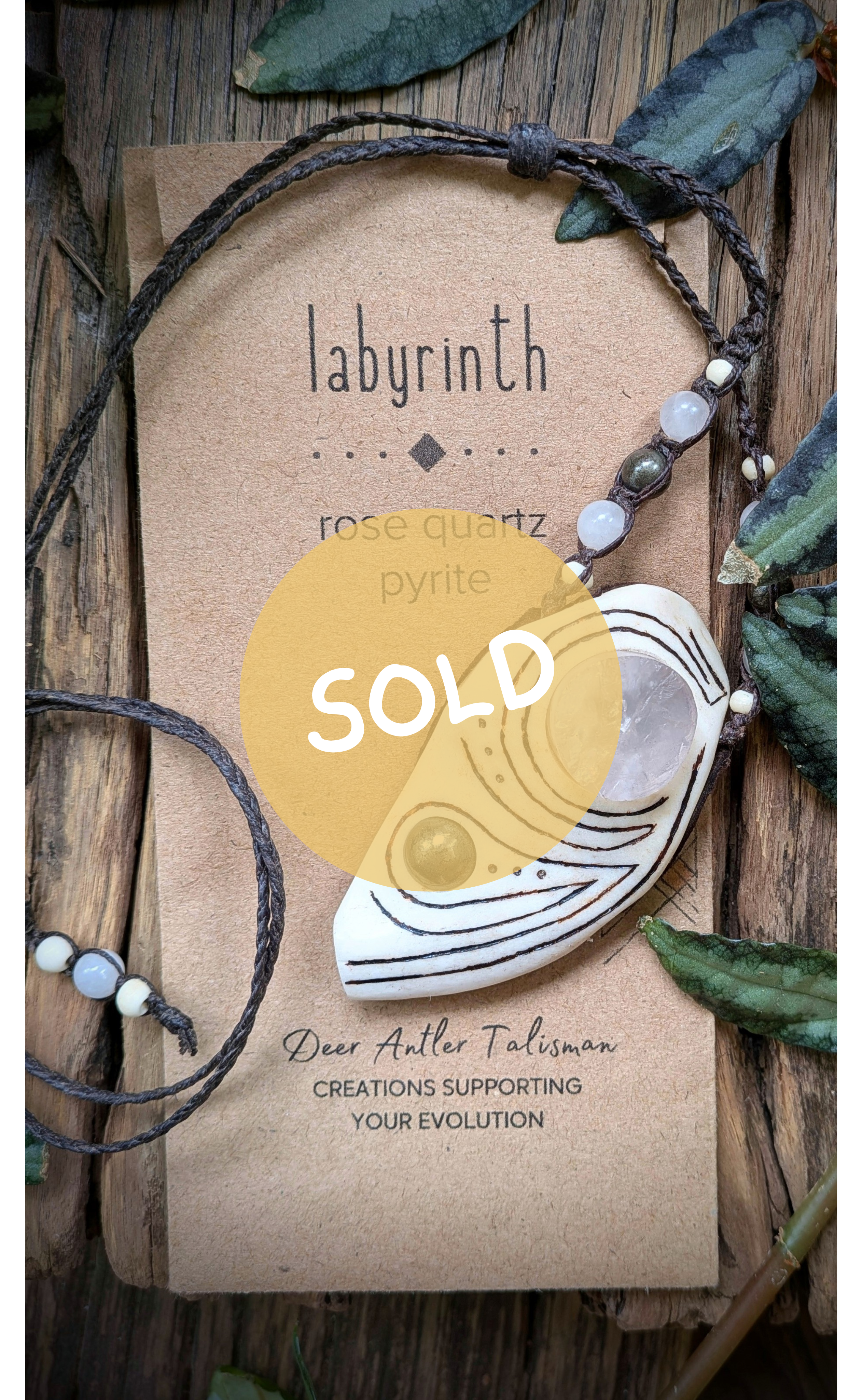•| RAW ROSE QUARTZ | PYRITE | DEER ANTLER |• natural crystal necklace talisman